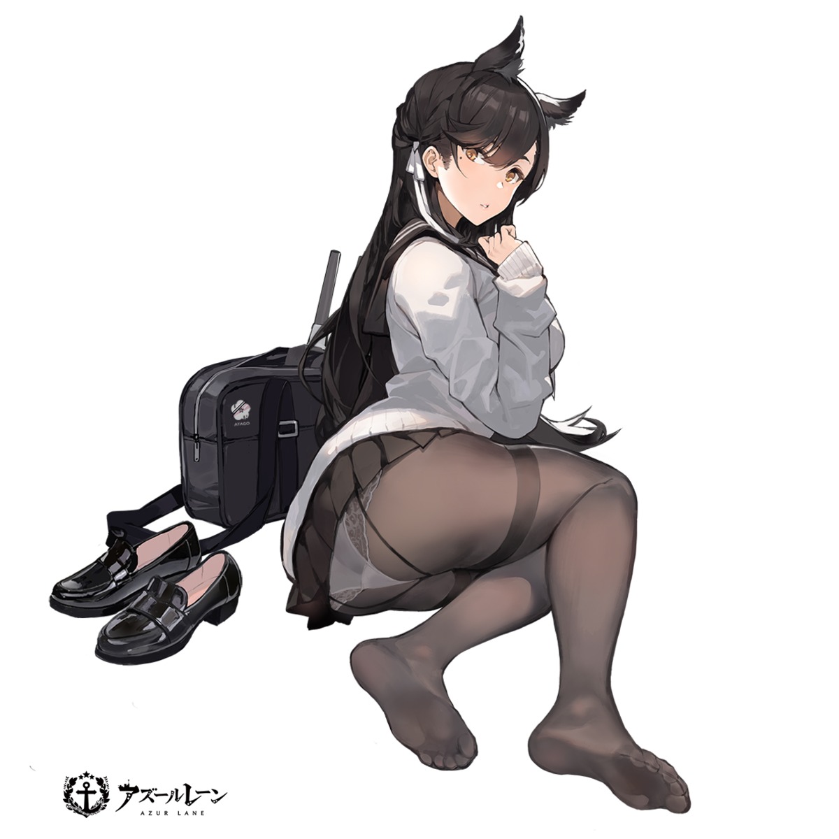 animal_ears ass atago_(azur_lane) azur_lane feet kishiyo pantsu pantyhose seifuku sweater