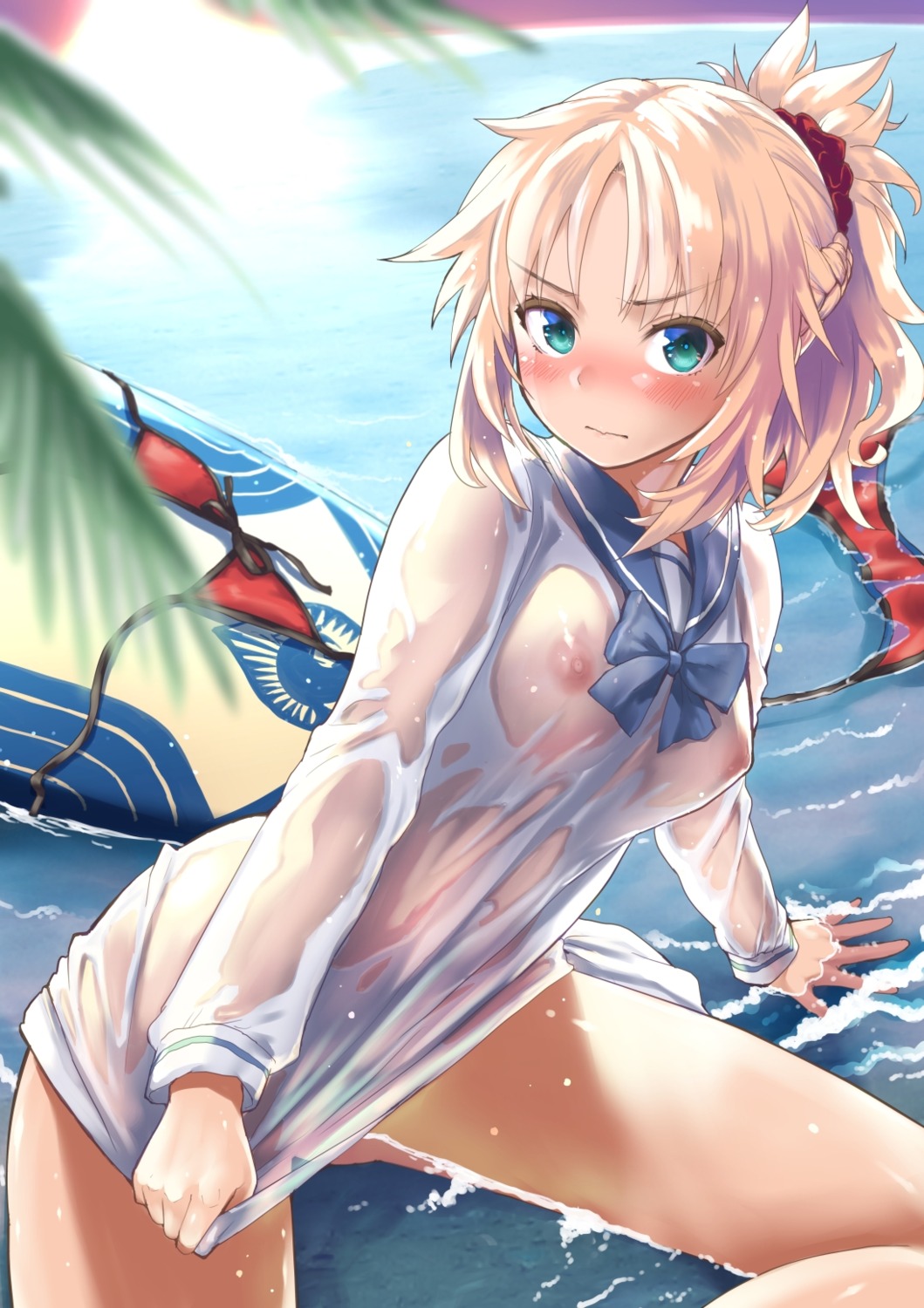 fate/apocrypha fate/grand_order fate/stay_night mordred_(fate) mozu nipples no_bra see_through seifuku wet wet_clothes