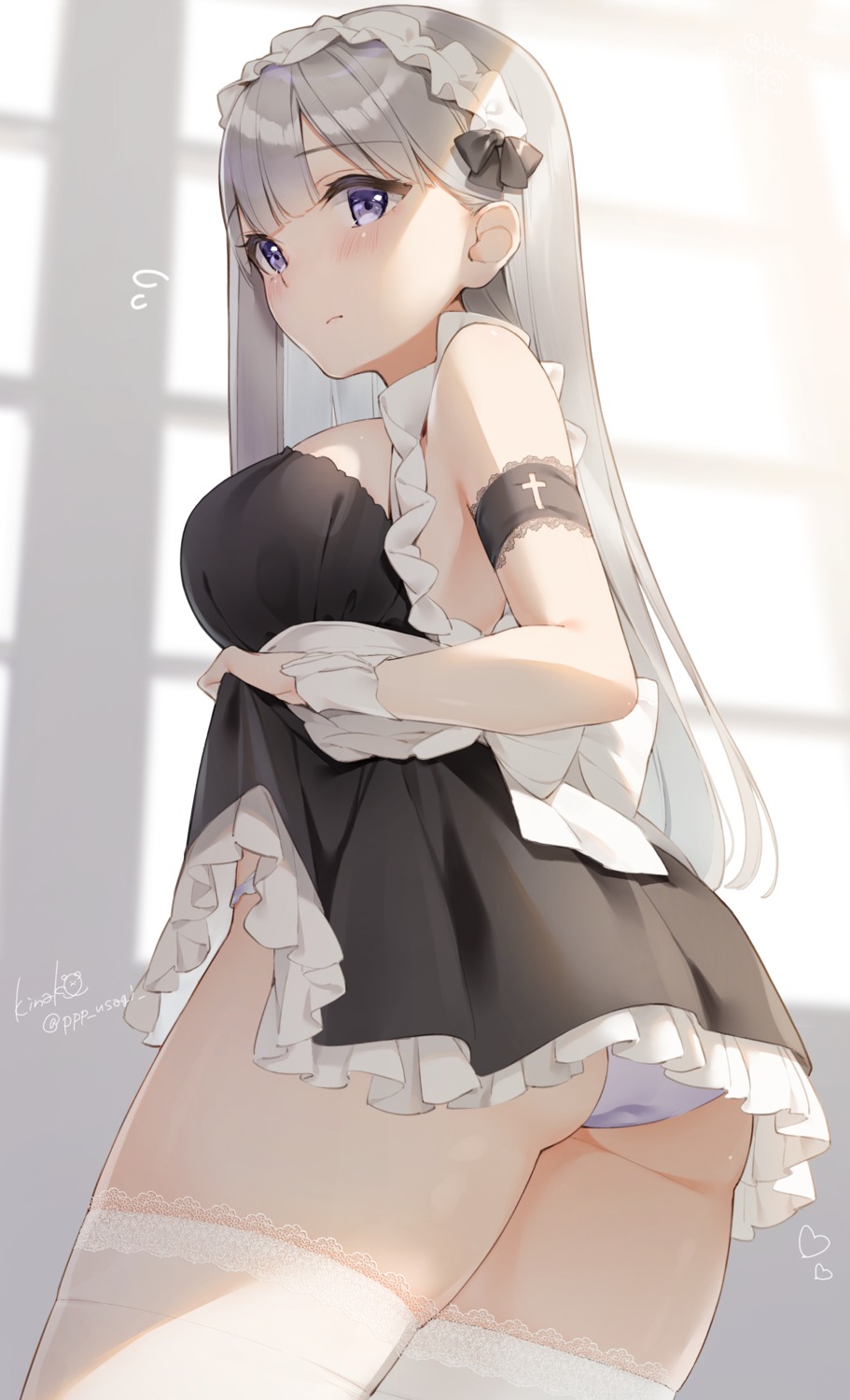 ass kinako_(shiratama_mochi) maid no_bra pantsu skirt_lift thighhighs