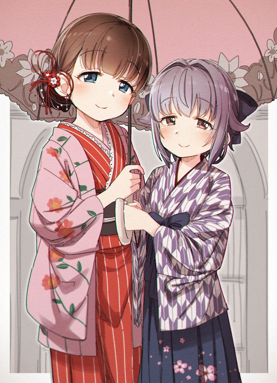 japanese_clothes koshimizu_sachiko kusaka_shi sakuma_mayu the_idolm@ster the_idolm@ster_cinderella_girls umbrella yukata