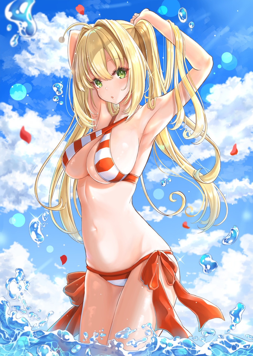 bikini erect_nipples fate/grand_order hayashi_takeo saber_extra swimsuits wet