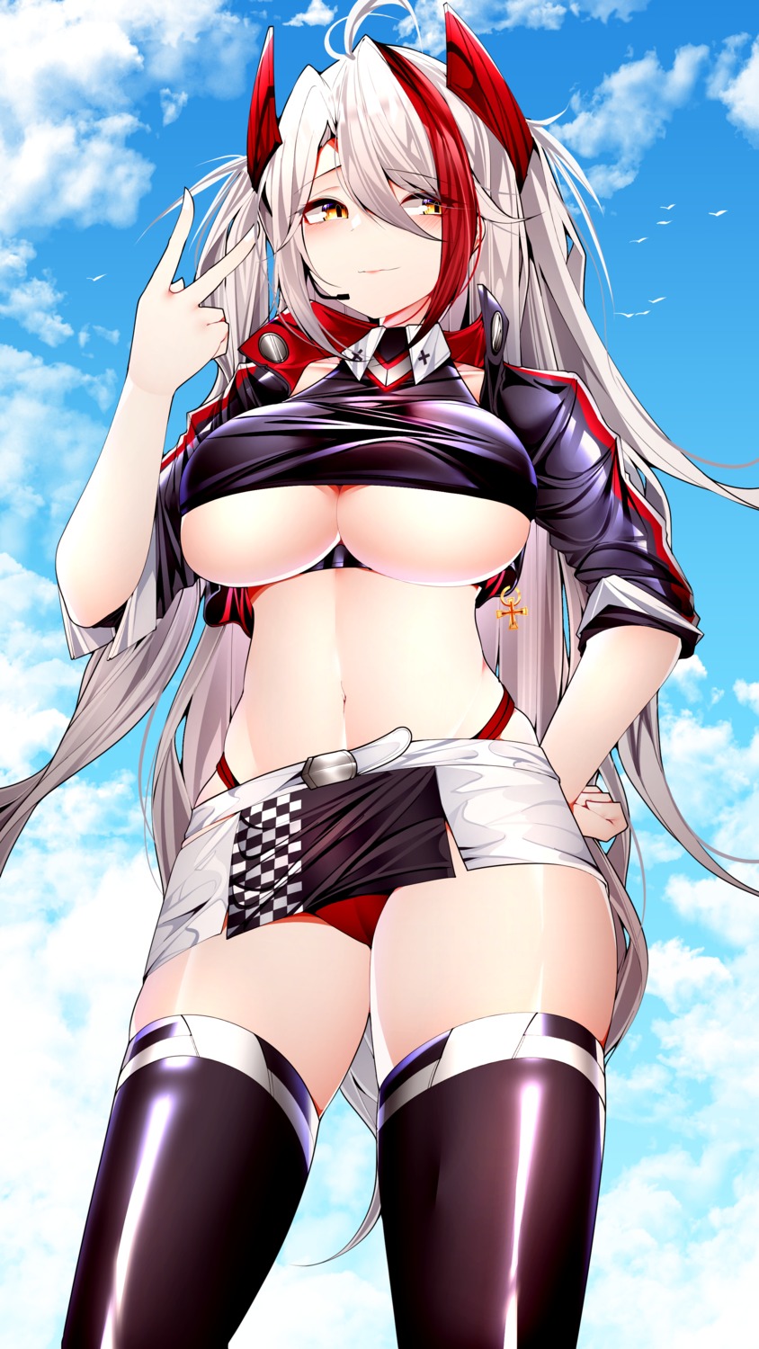 azur_lane cameltoe no_bra pantsu prinz_eugen_(azur_lane) samip thighhighs underboob