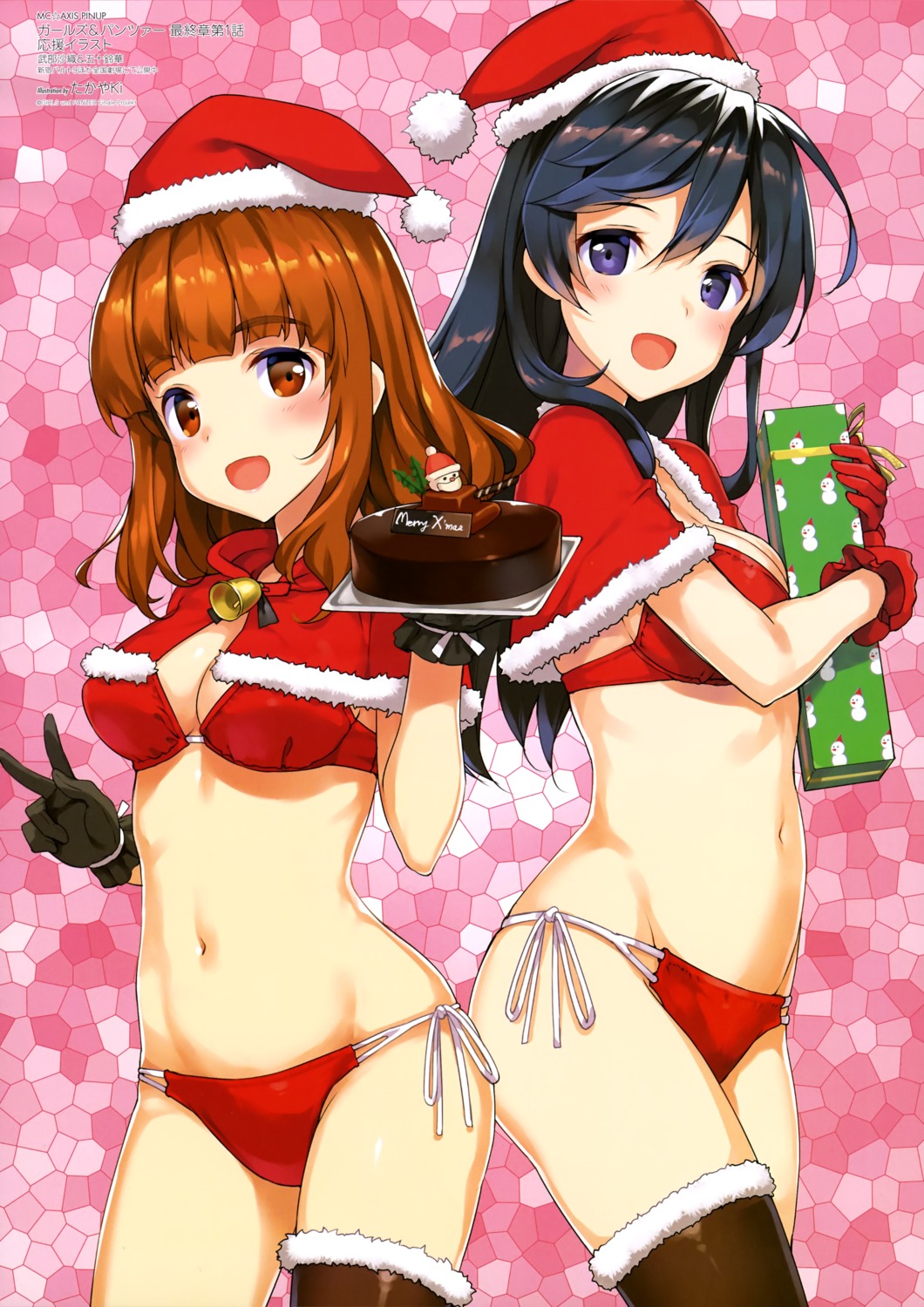 bikini christmas cleavage girls_und_panzer isuzu_hana swimsuits takayaki takebe_saori thighhighs