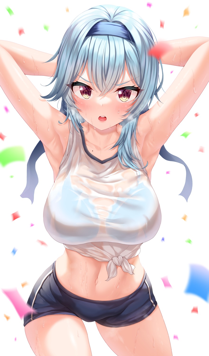 bra eula genshin_impact gym_uniform haqu see_through shirt_lift wet wet_clothes