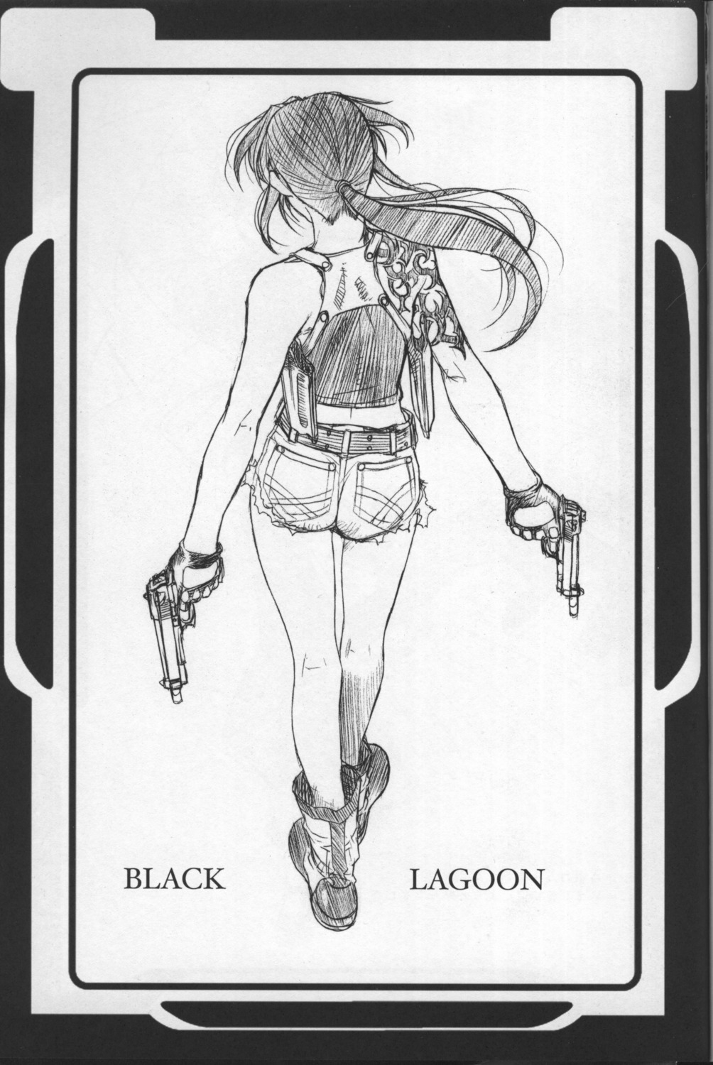 black_lagoon gun hiroe_rei monochrome revy sketch