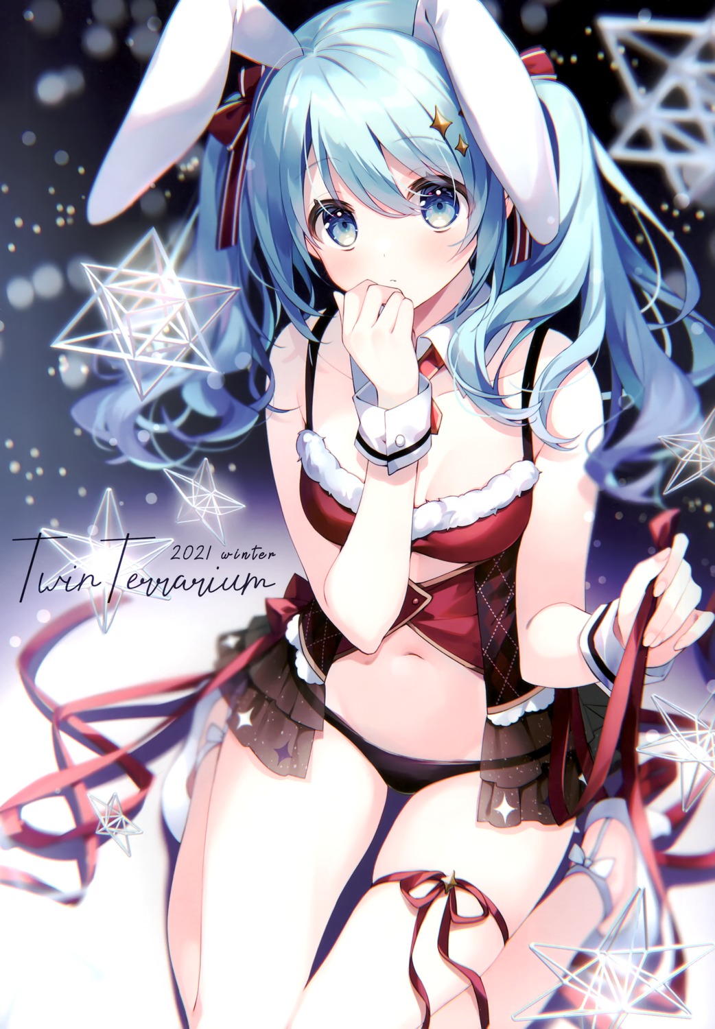 animal_ears bra bunny_ears chilly_polka christmas garter heels pantsu see_through sesera suimya