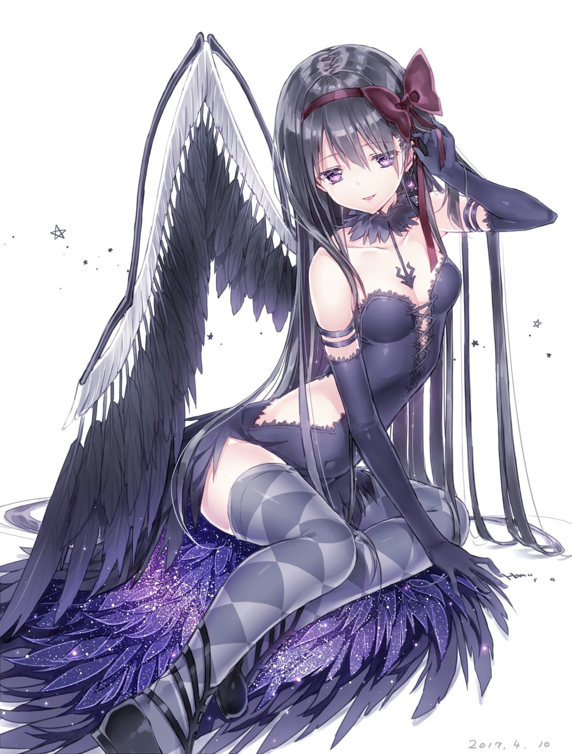 akemi_homura cleavage puella_magi_madoka_magica thighhighs wings