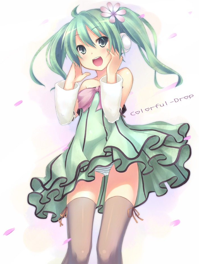 colorful_x_melody_(vocaloid) hatsune_miku pantsu ryo_(botsugo) shimapan thighhighs vocaloid