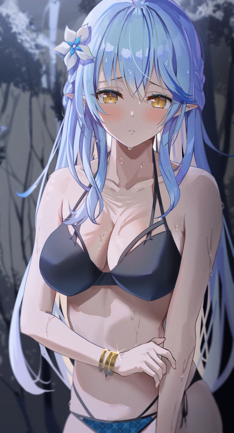 bikini elf erect_nipples hololive pointy_ears swimsuits wet yamamoto_(ymmt_is_sexy) yukihana_lamy