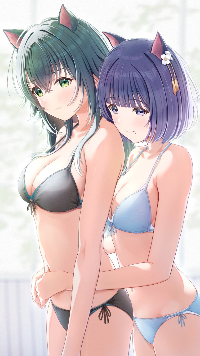 animal_ears bikini fujinomiya_reicho gakuen_idolm@ster hataya_misuzu nekomimi swimsuits the_idolm@ster tsukimura_temari yuri