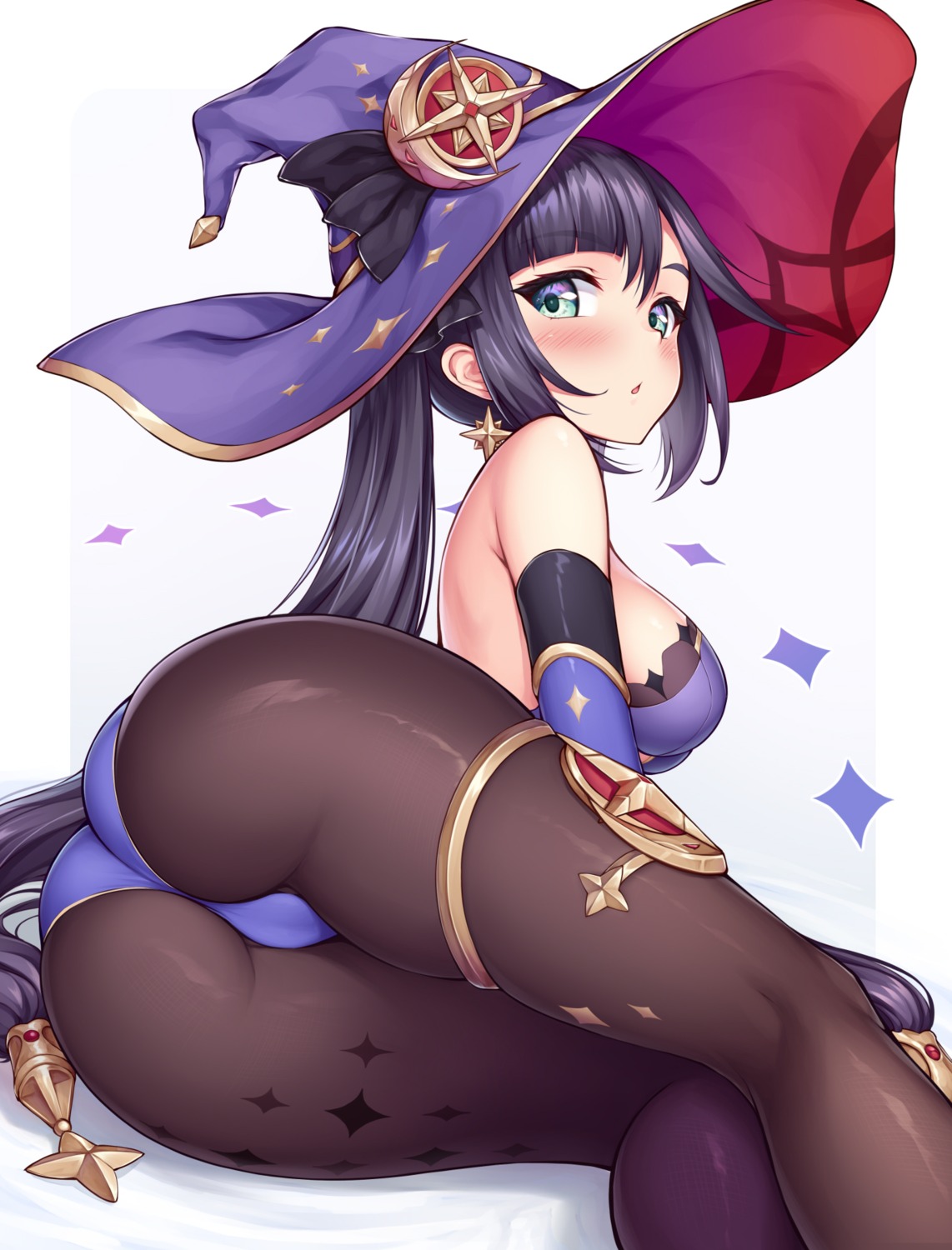 ass cameltoe garter genshin_impact ivenglynn leotard mona_megistus no_bra pantyhose witch