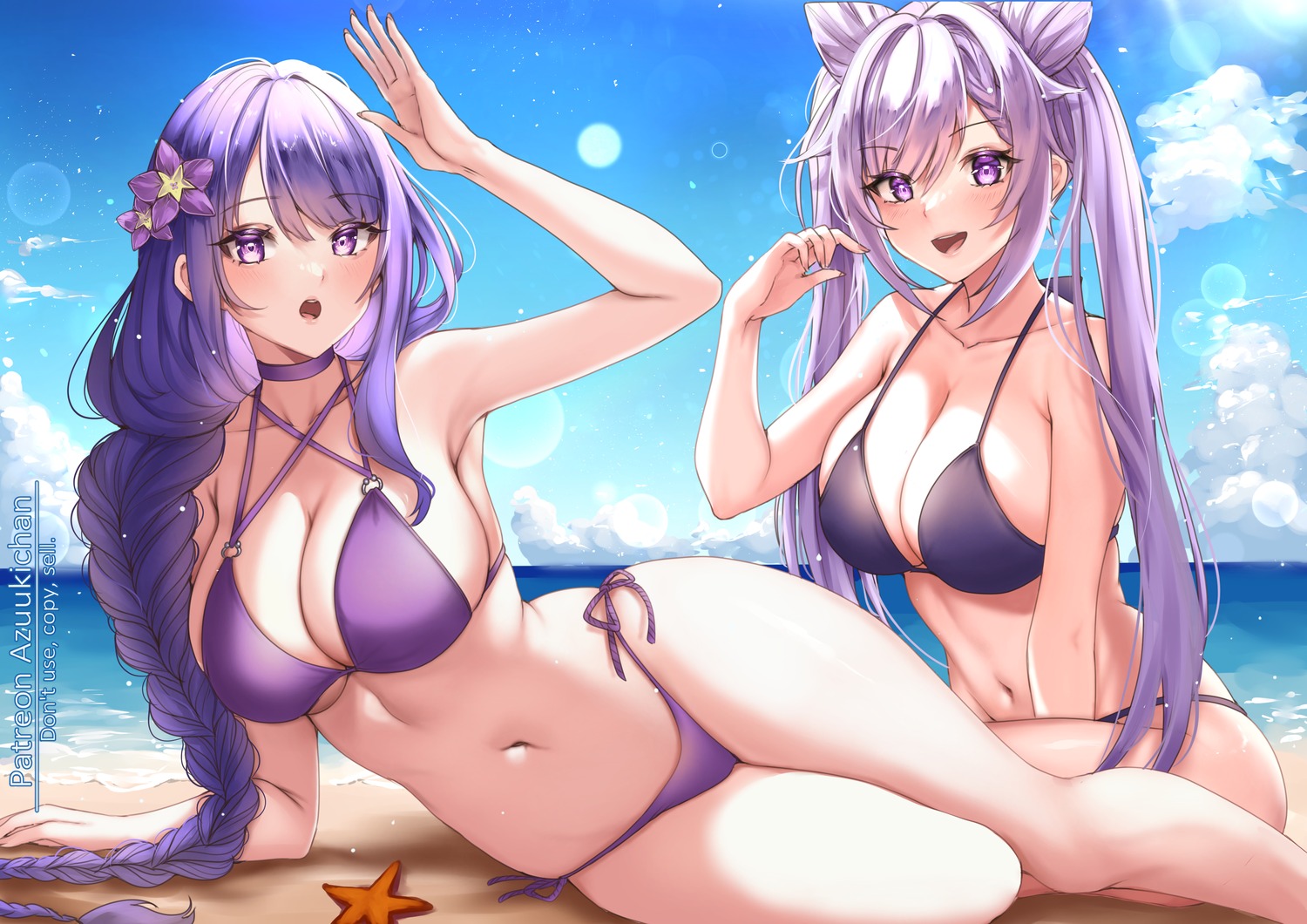 azuukichan bikini genshin_impact keqing raiden_shogun swimsuits