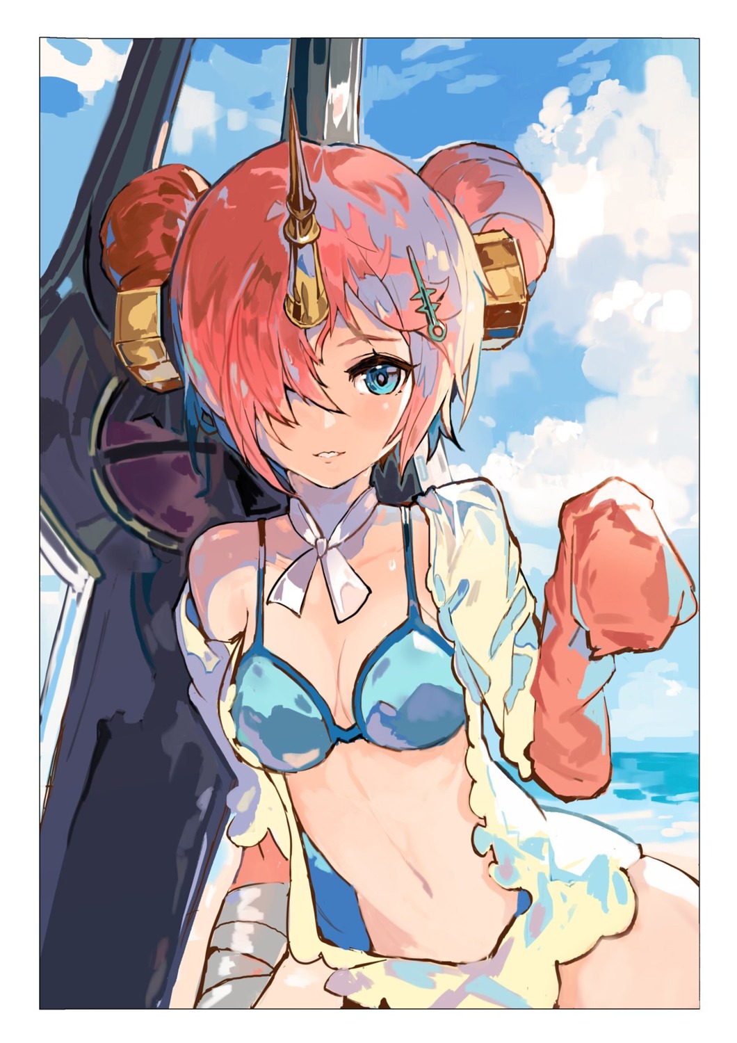 alchemaniac bandages bikini cleavage fate/apocrypha fate/grand_order fate/stay_night frankenstein's_monster_(fate) horns open_shirt swimsuits