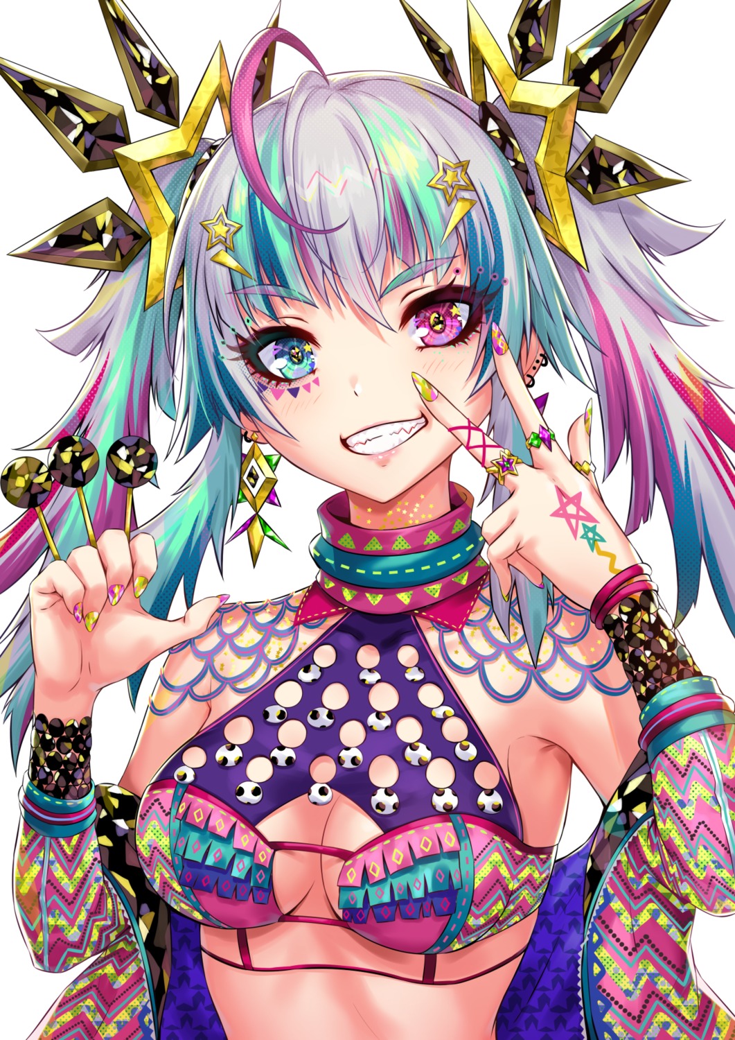 bra heterochromia open_shirt sakiyamama tattoo