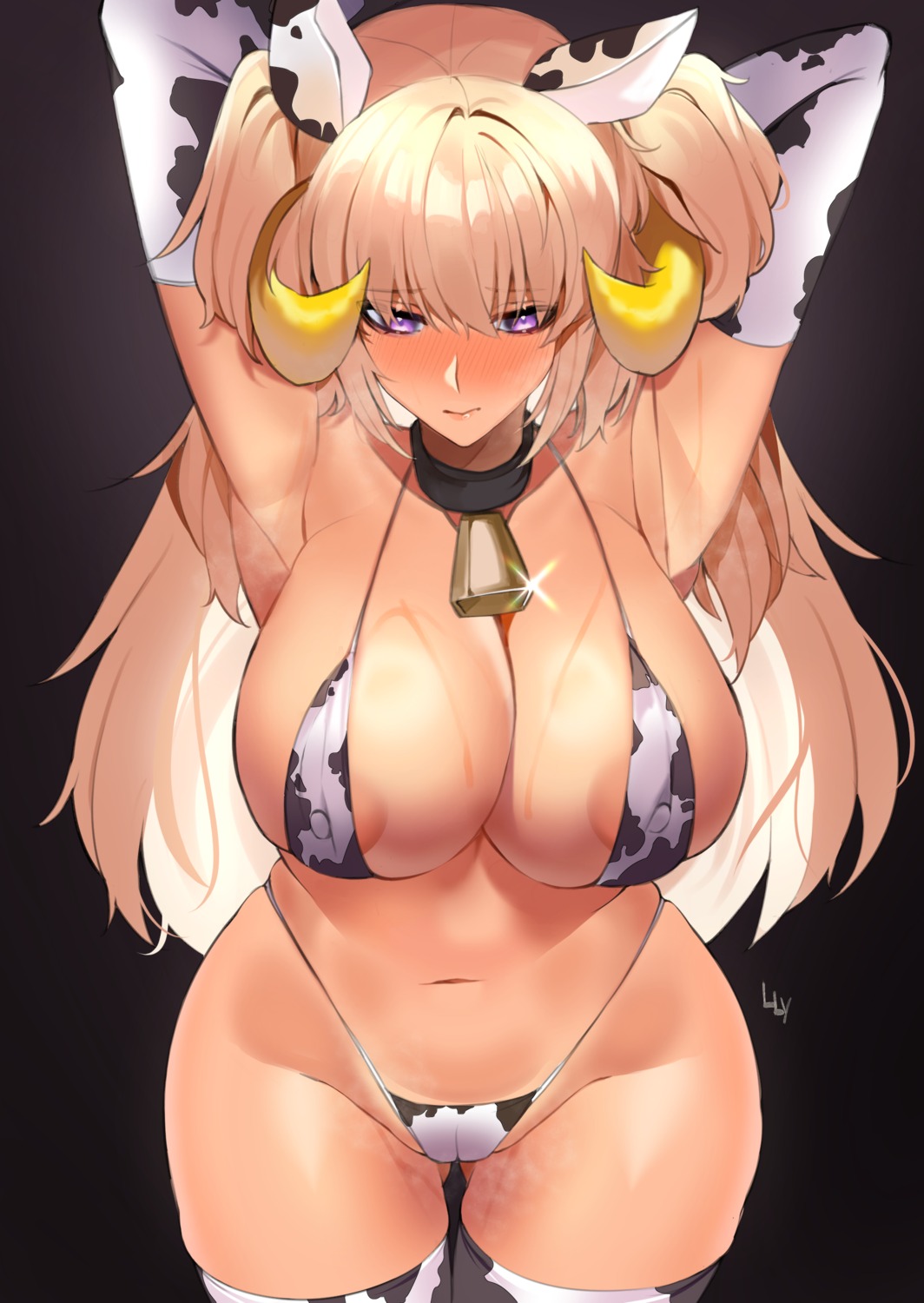 animal_ears areola bikini cameltoe erect_nipples horns last_origin lilycious swimsuits thighhighs wet