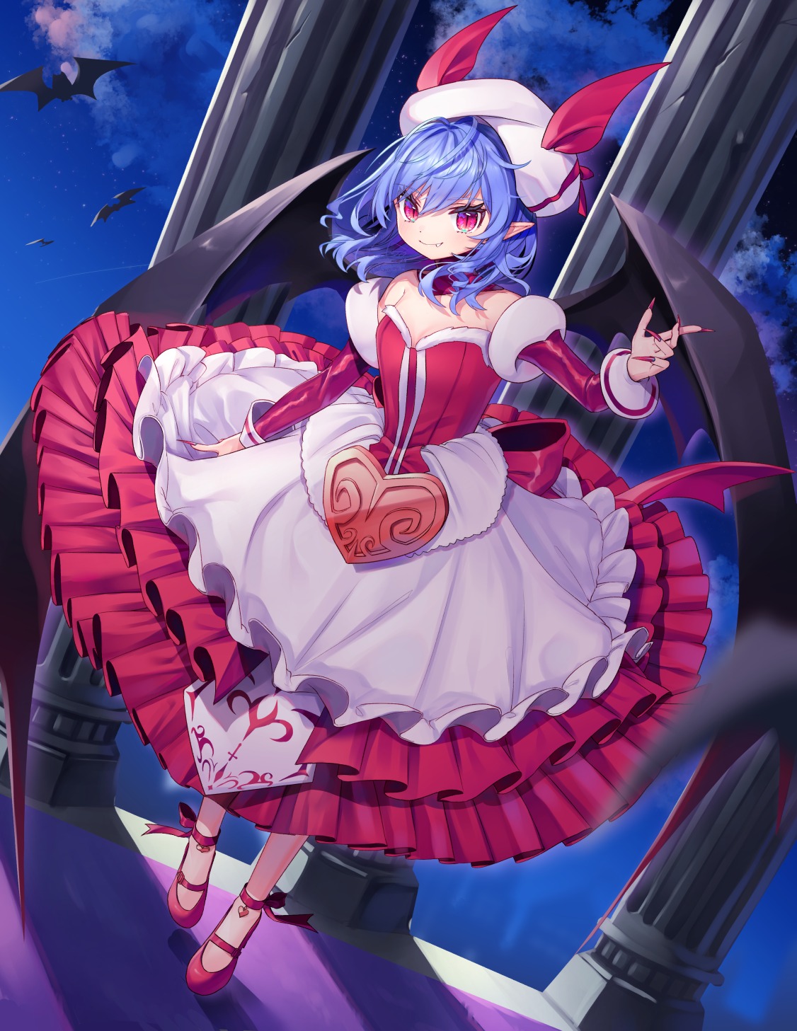 cleavage gunjou_row pointy_ears remilia_scarlet skirt_lift touhou wings