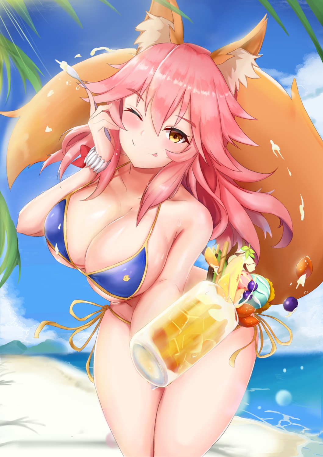 animal_ears artist_revision bikini fate/grand_order kitsune kuro_(blackpgmickey) swimsuits tail tamamo_no_mae