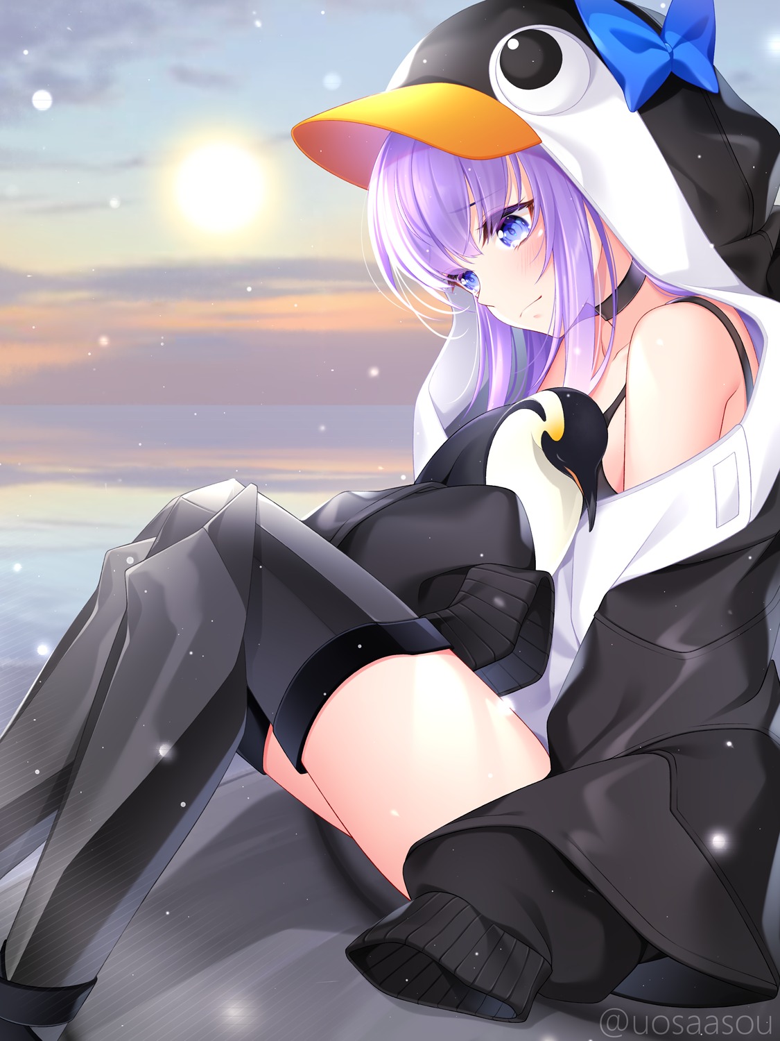 bikini_top fate/grand_order meltryllis open_shirt penguin swimsuits thighhighs uosaasou