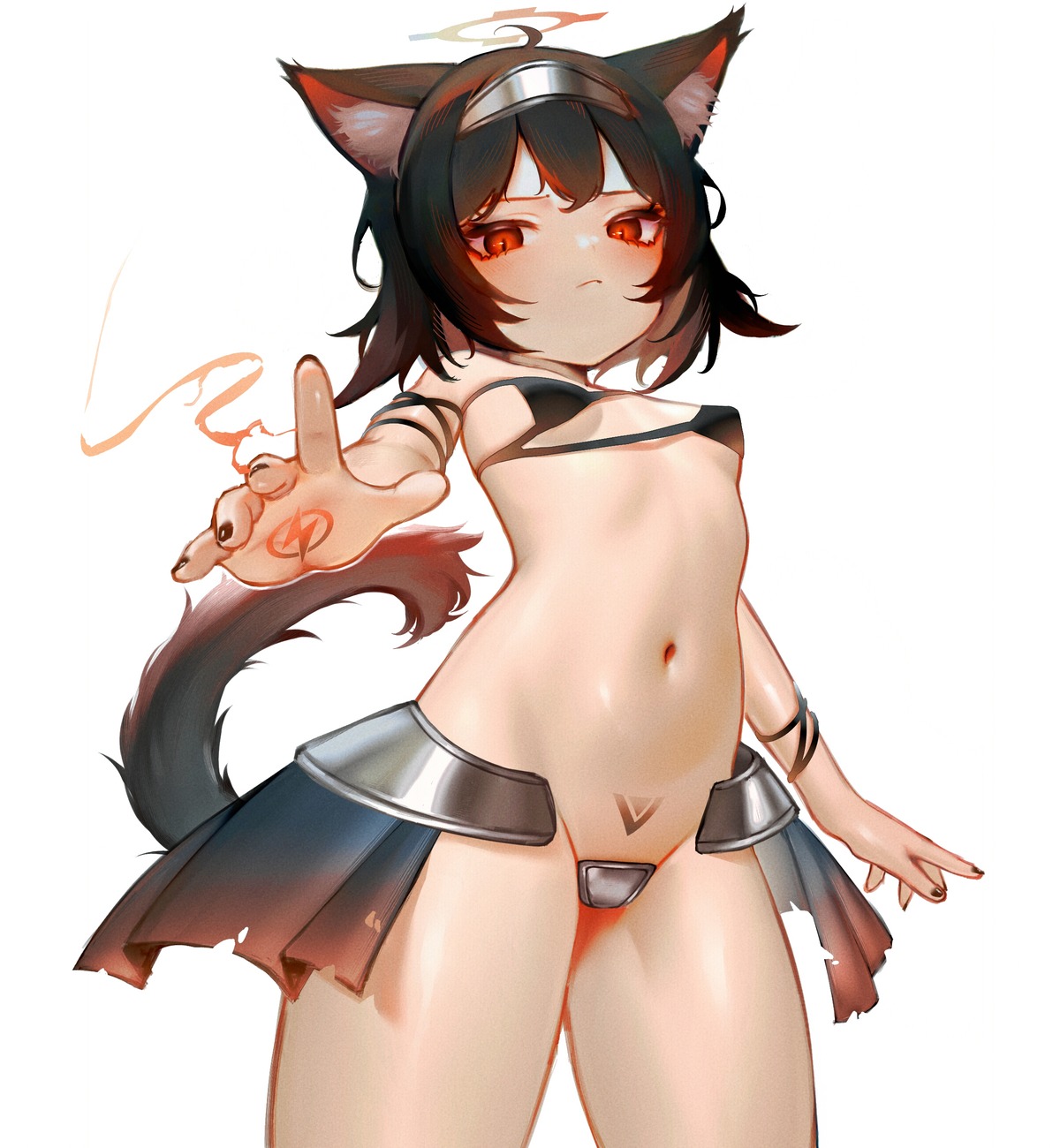 angel animal_ears bra erect_nipples hei_yksk loli maebari nekomimi nopan tail tattoo torn_clothes