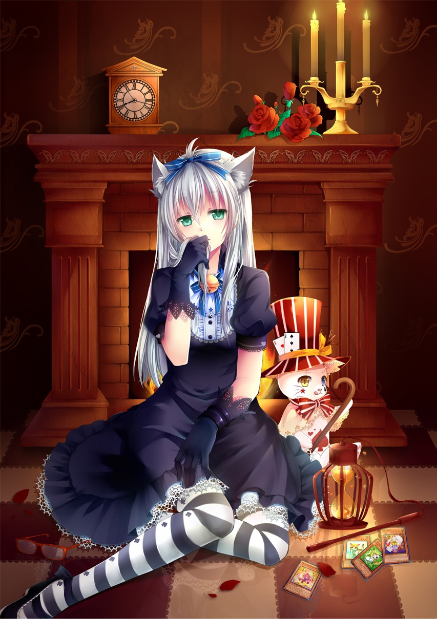 animal_ears dress gyaza nekomimi thighhighs yugioh