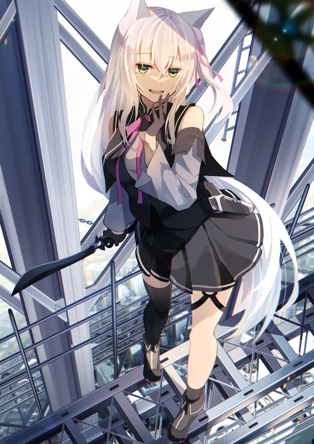 animal_ears garter nyokisan tail thighhighs weapon