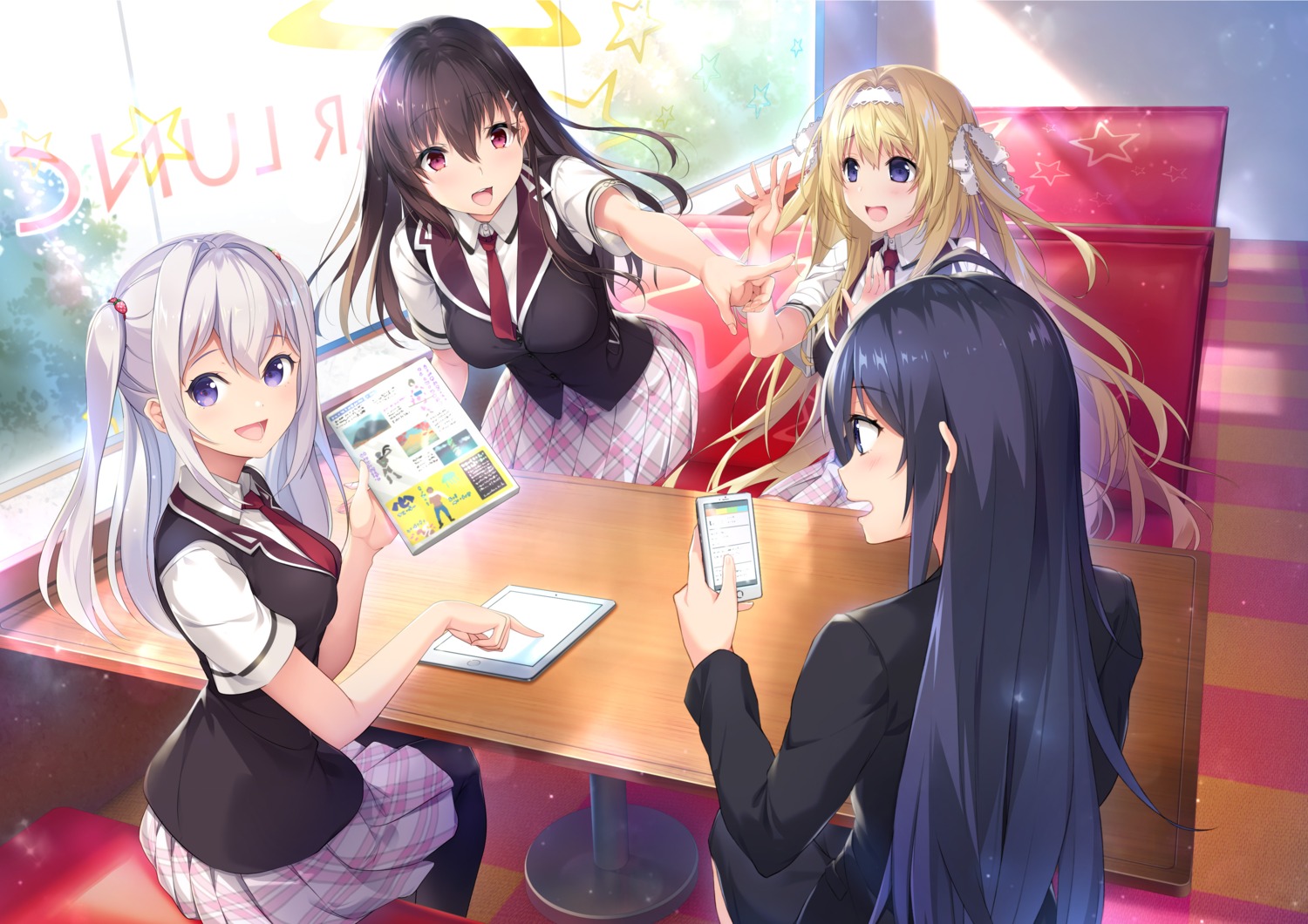 asamori_mitsuki boku_no_mirai_wa_koi_to_kakin_to._~charge_to_the_future~ business_suit kurebayashi_noe mahara_shiori marui niro nylon saionji_nana seifuku sonora wataya_azusa