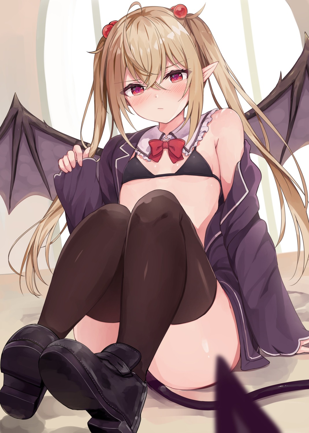 bikini_top open_shirt pointy_ears racchi. swimsuits tail wings