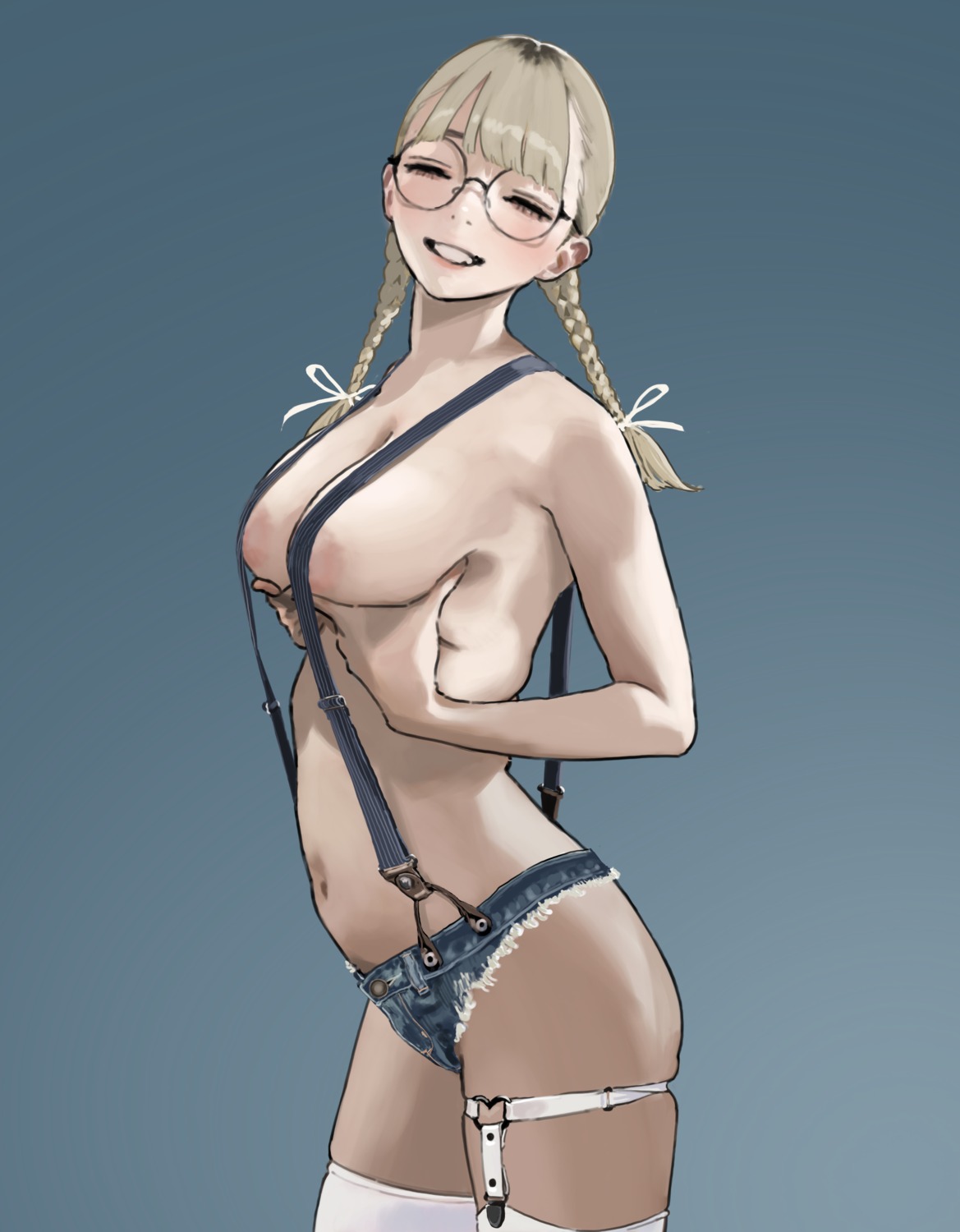 areola breast_hold garter hiramedousa megane stockings tagme thighhighs topless torn_clothes