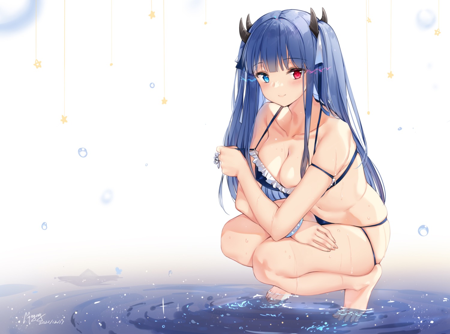 azur_lane bikini heterochromia horns ibuki_(azur_lane) maya_g swimsuits undressing wet