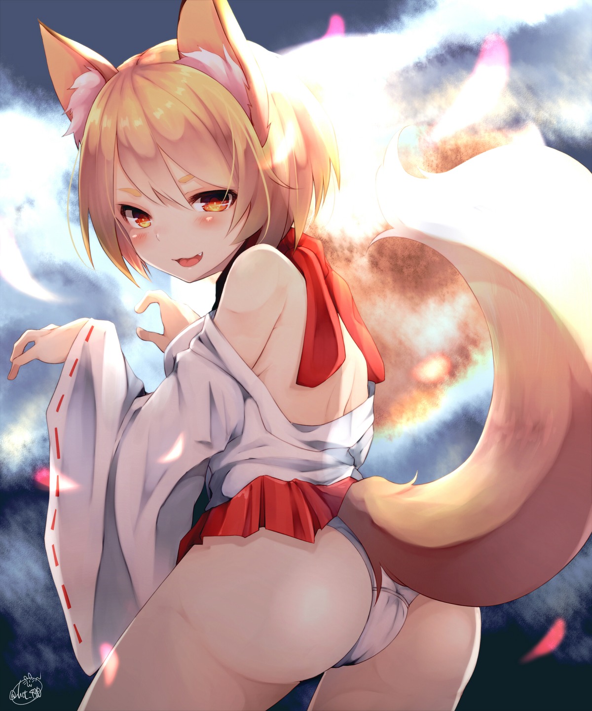 animal_ears ass cameltoe chita_(ketchup) japanese_clothes kitsune pantsu thighhighs