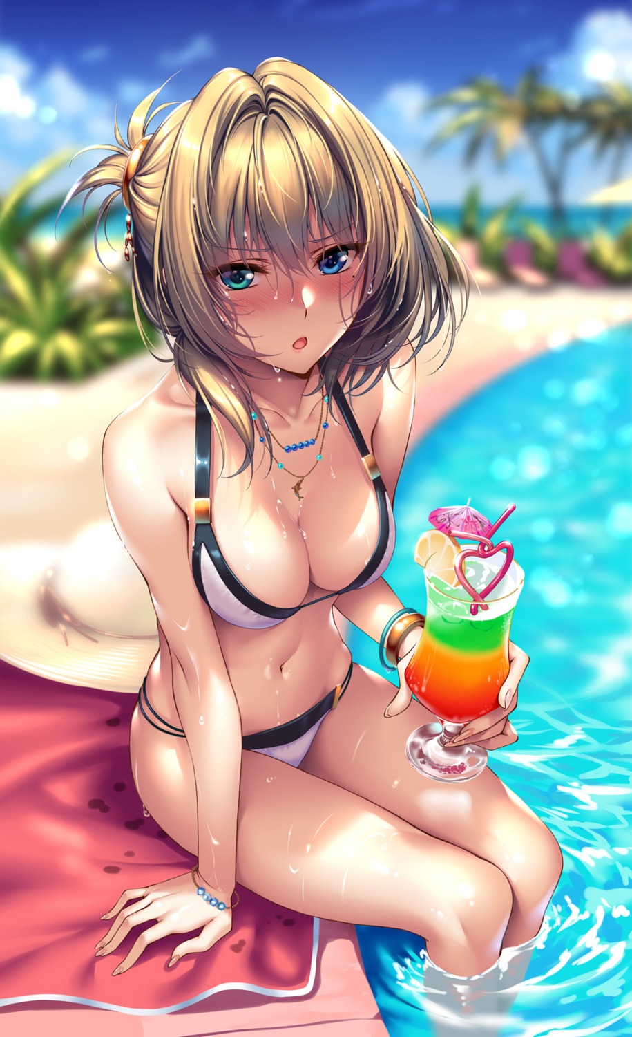 bikini cleavage heterochromia piromizu swimsuits takagaki_kaede the_idolm@ster the_idolm@ster_cinderella_girls wet