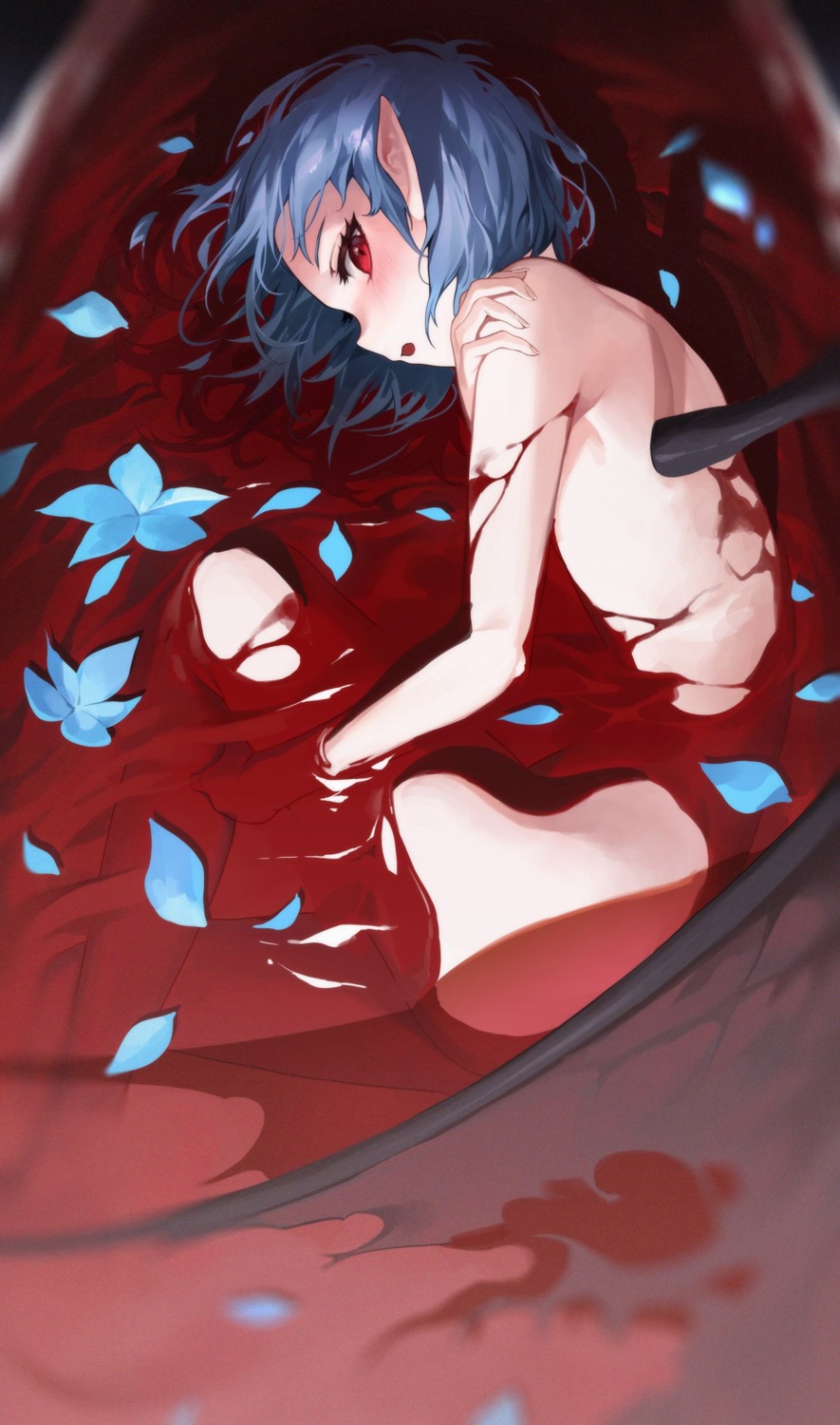 bathing blood naked pointy_ears remilia_scarlet sb_lama touhou wet wings