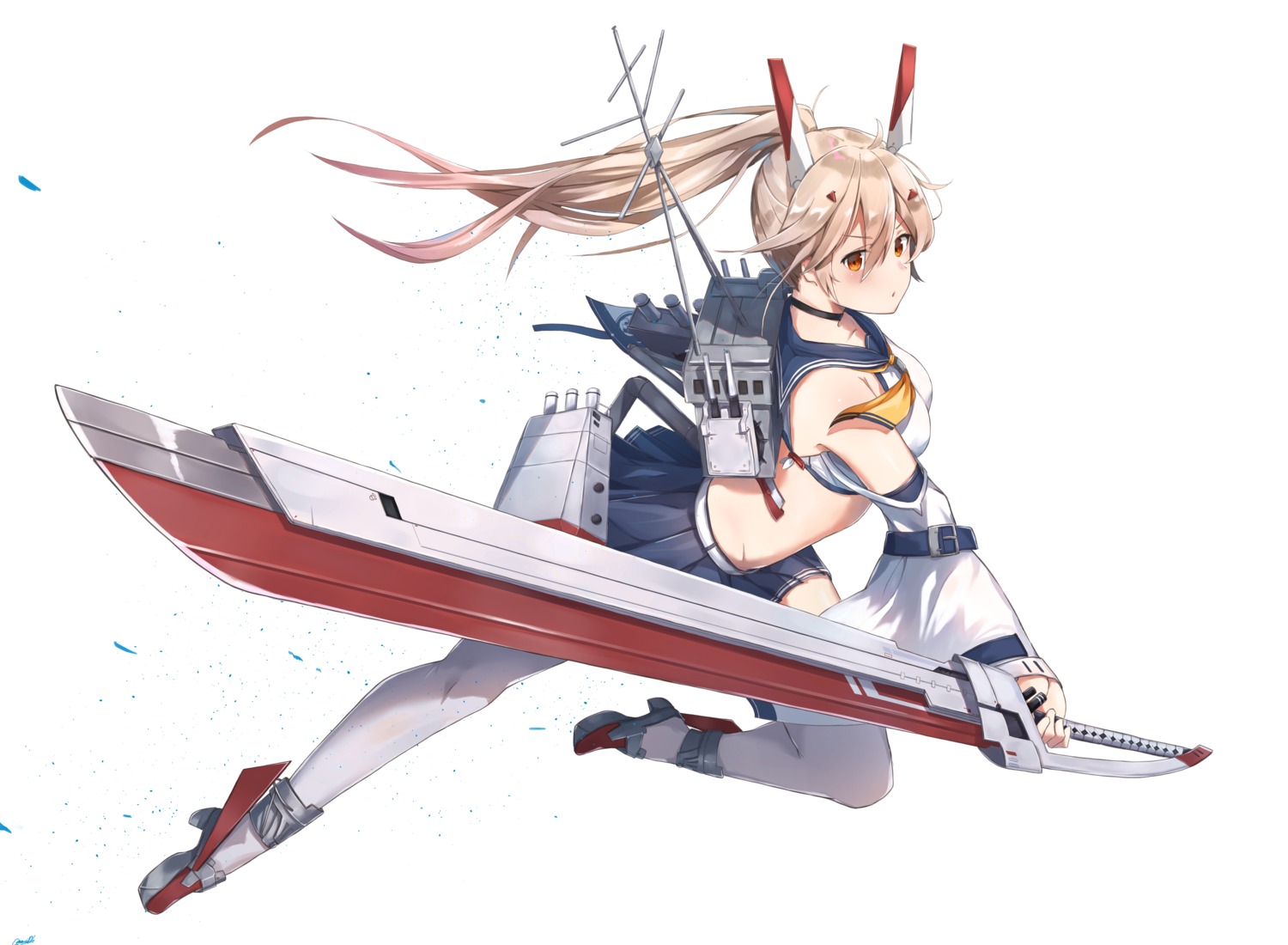 ayanami_(azur_lane) azur_lane heels seifuku sword thighhighs yossui