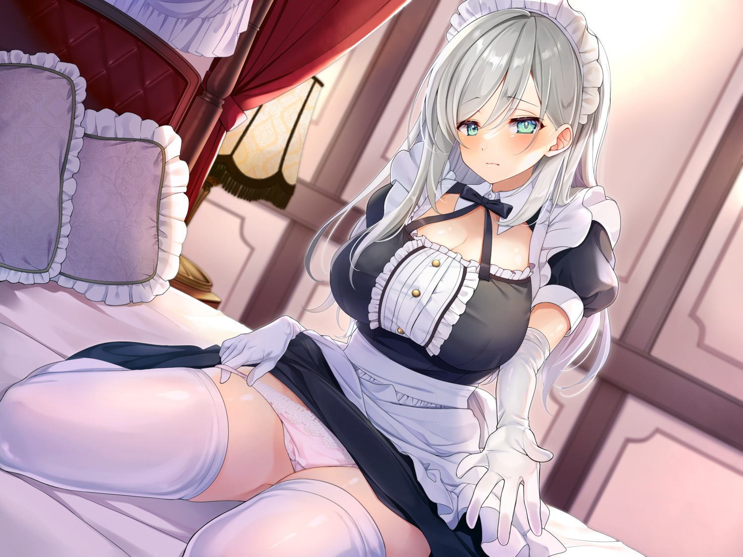 cleavage maid maronie. pantsu panty_pull skirt_lift thighhighs undressing