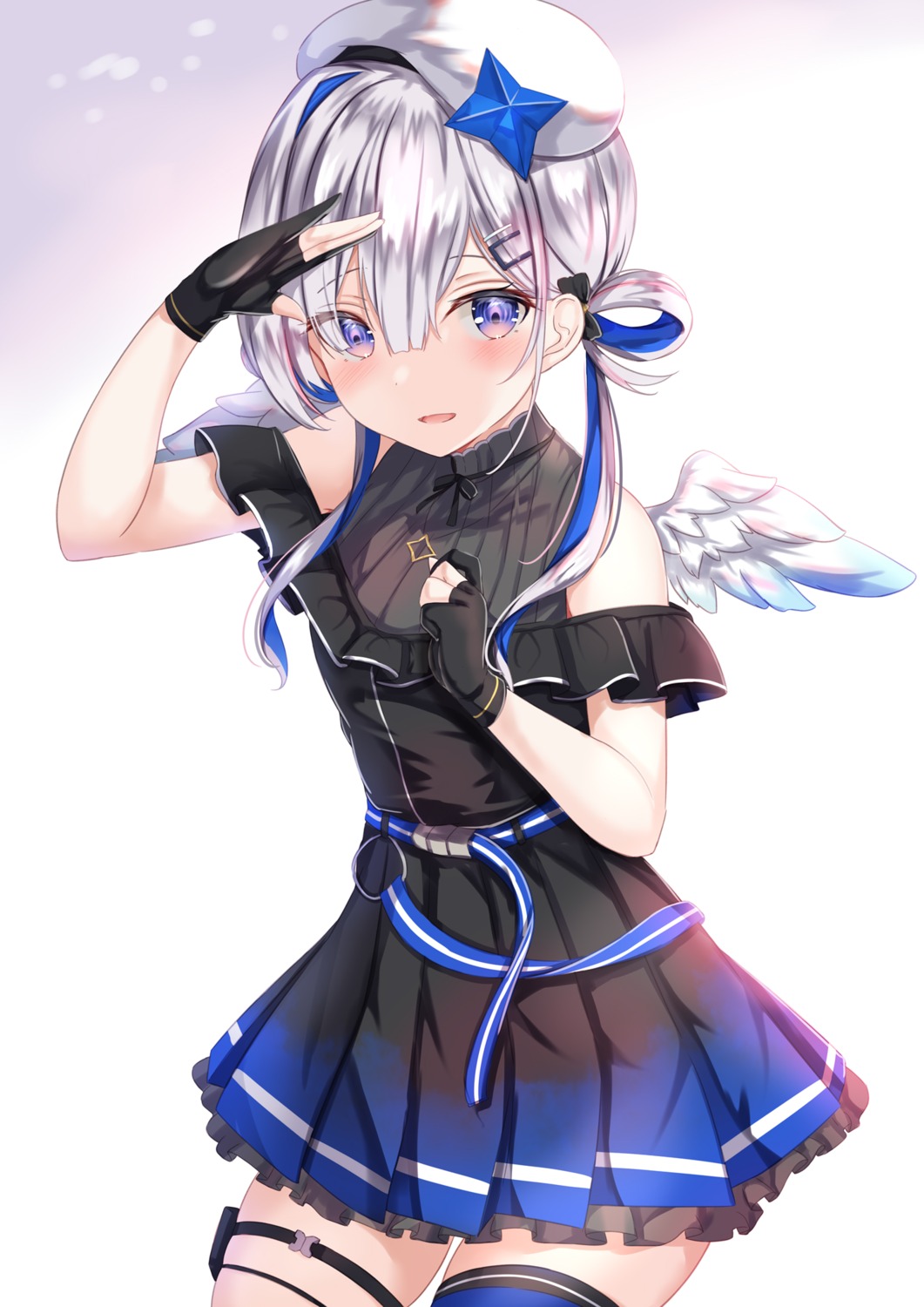 amane_kanata dress garter hololive thighhighs wings yuano