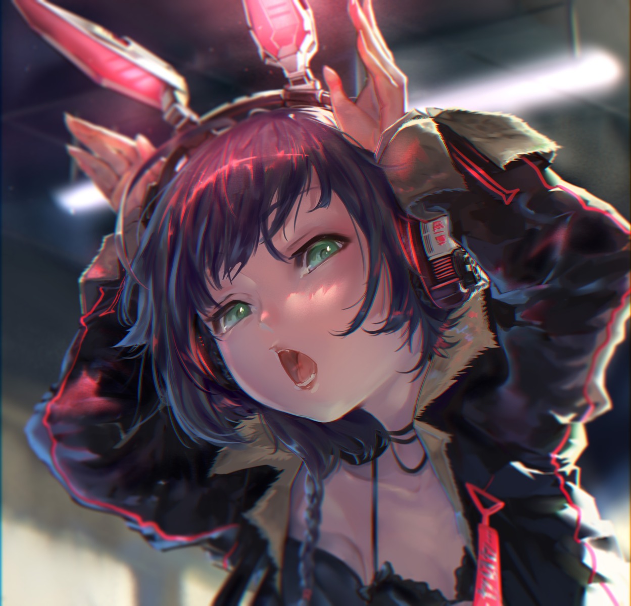 animal_ears bunny_ears cleavage headphones yi_cat