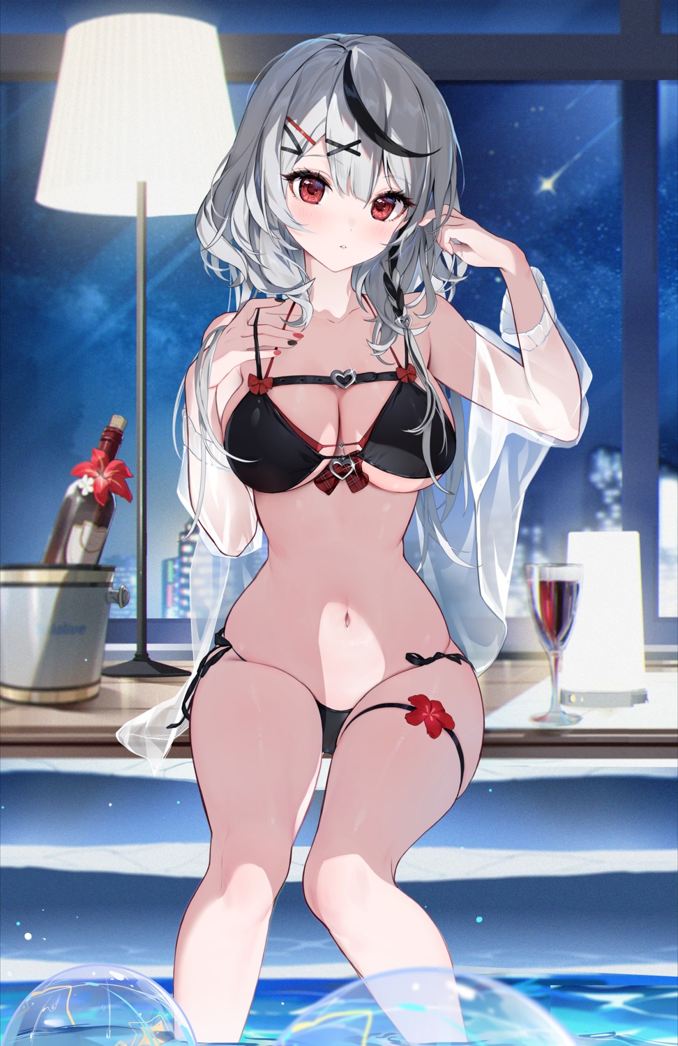 bikini garter hololive houkisei open_shirt sakamata_chloe see_through swimsuits wet