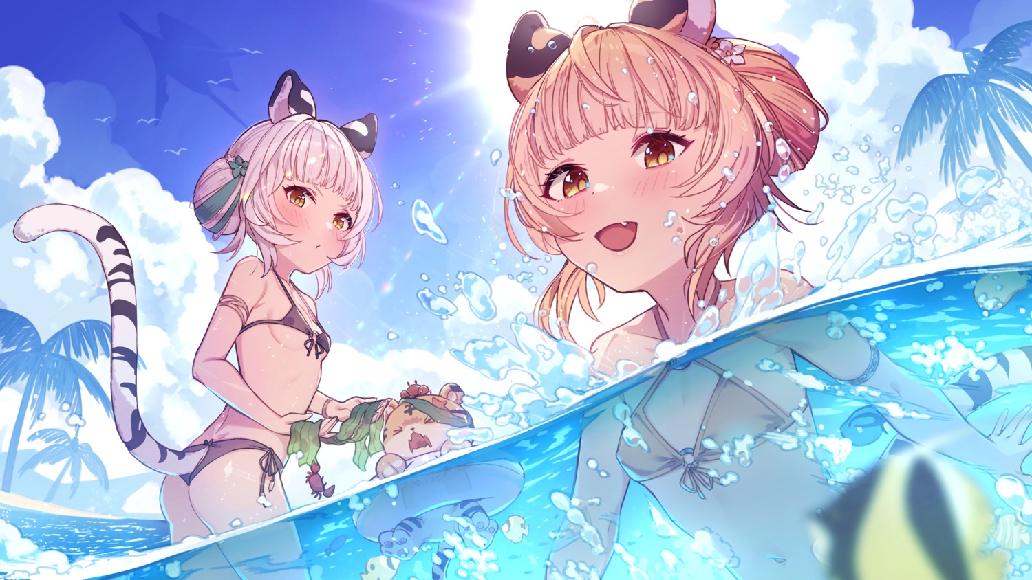 animal_ears ass bikini bikini_top granblue_fantasy loli nekomimi shindara_(granblue_fantasy) swimsuits tail thong wallpaper wet yellowpaint.