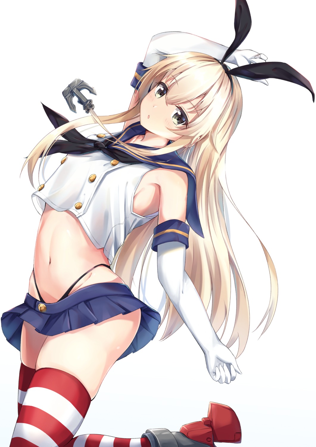 kantai_collection miso_(misomiso_154) pantsu seifuku shimakaze_(kancolle) skirt_lift thighhighs