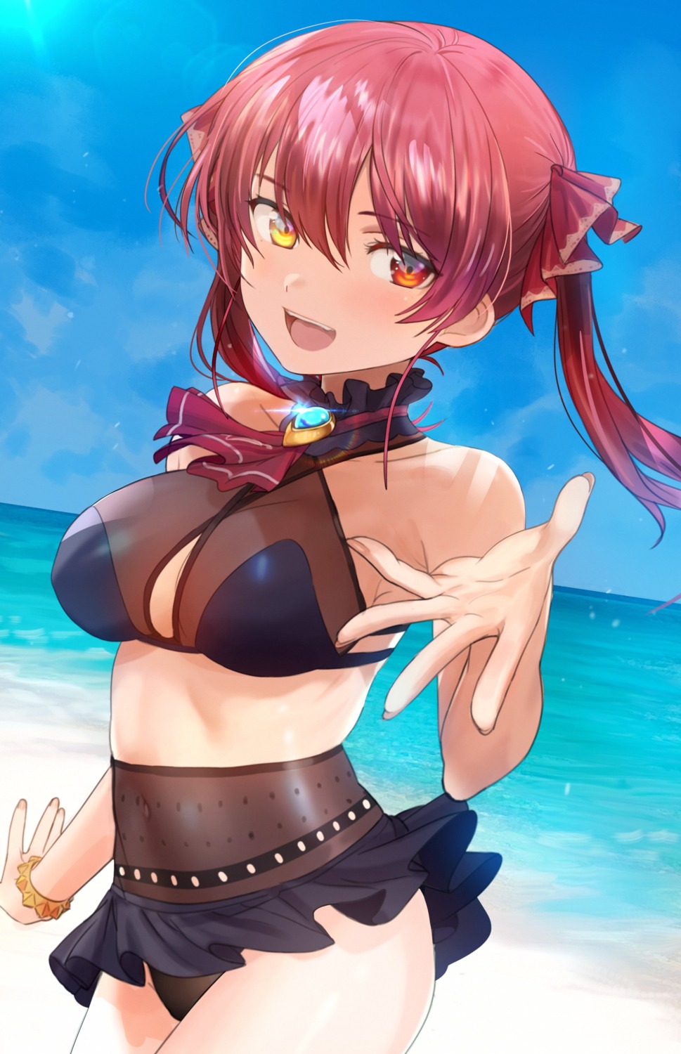 bikini heterochromia hololive houshou_marine see_through seicoh skirt_lift swimsuits