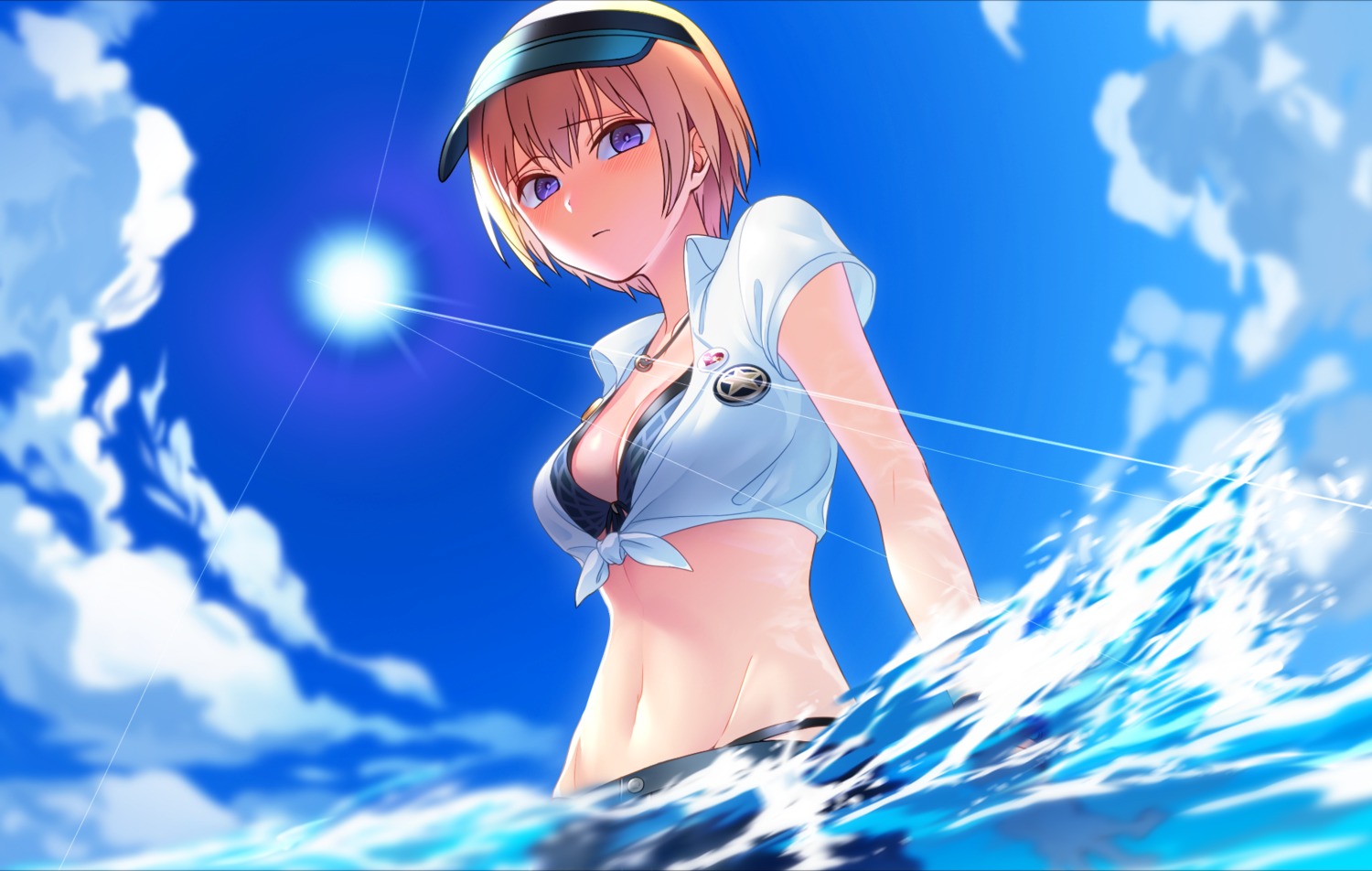 bikini cleavage gomibukurokarasu open_shirt saijou_juri swimsuits the_idolm@ster the_idolm@ster_shiny_colors wet