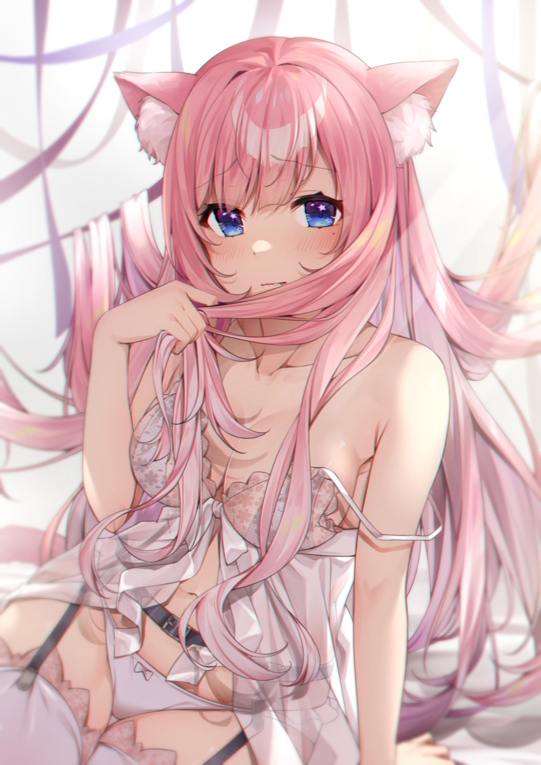 animal_ears garter_belt izumi_kei lingerie nekomimi no_bra pantsu see_through stockings tail thighhighs