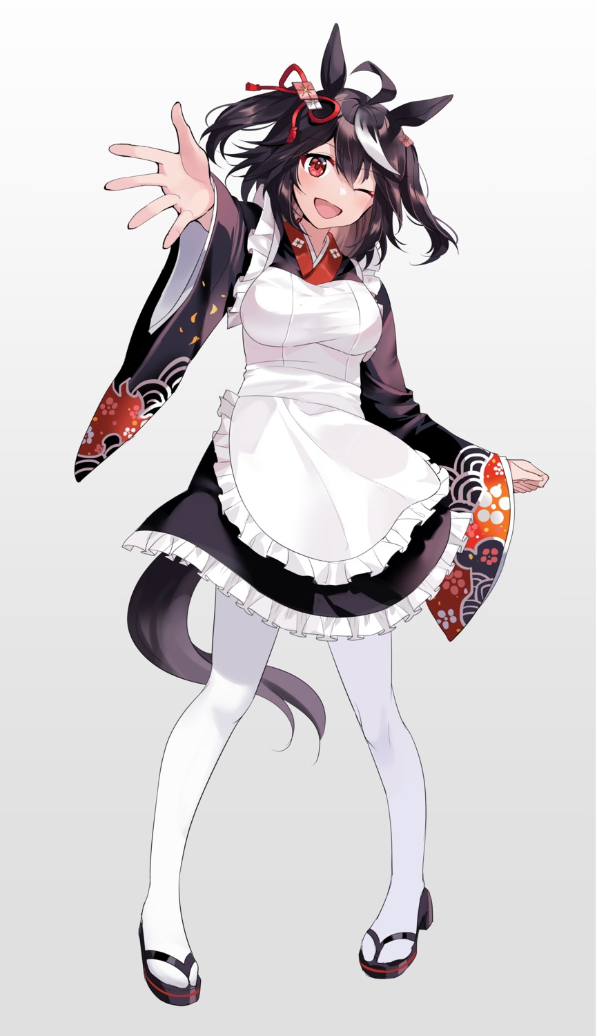 akitsuki_(oenothera) animal_ears kitasan_black_(umamusume) maid skirt_lift tail uma_musume_pretty_derby wa_maid