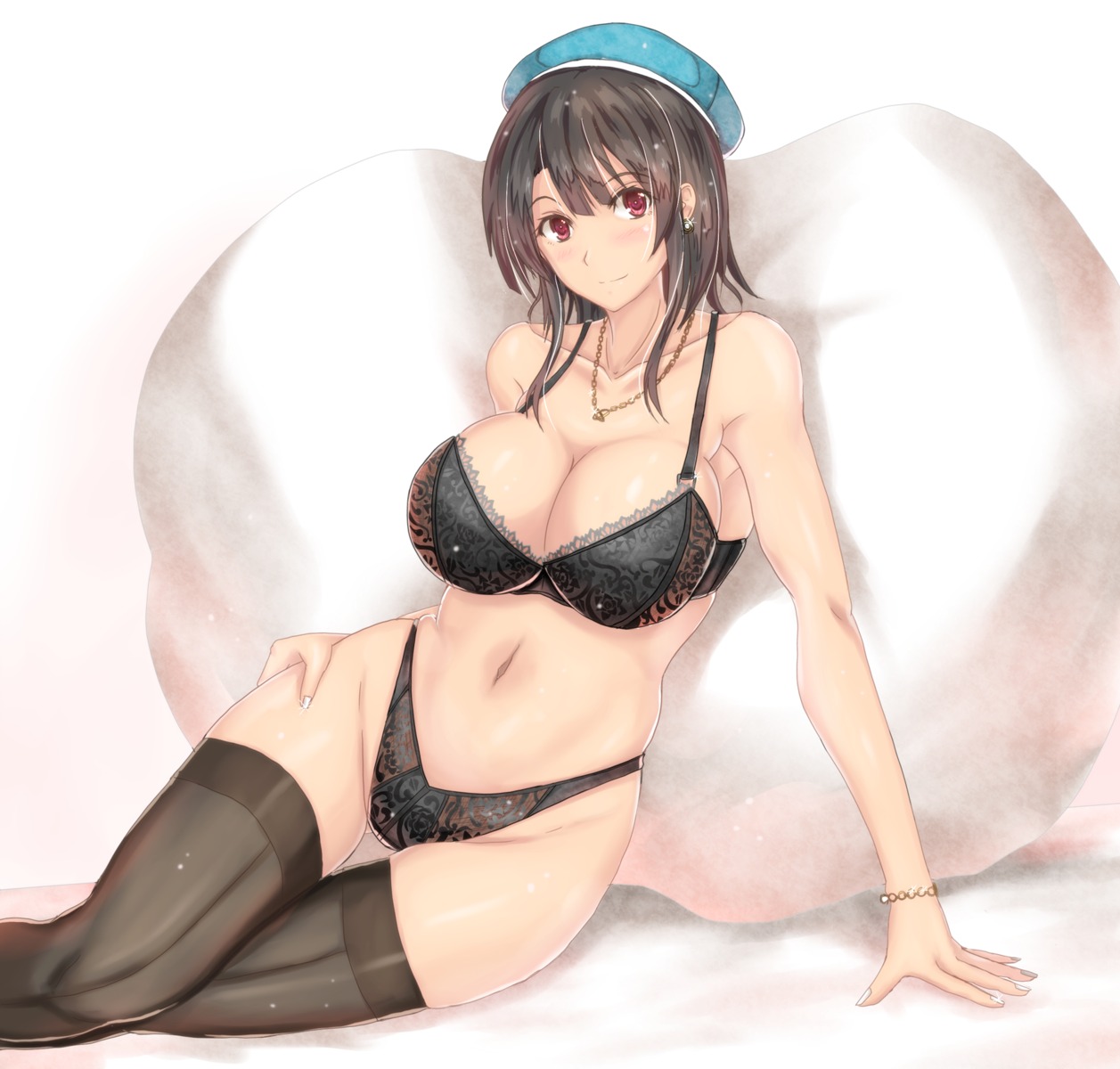 bra cleavage kantai_collection lingerie luna_(gunfire) pantsu takao_(kancolle) thighhighs