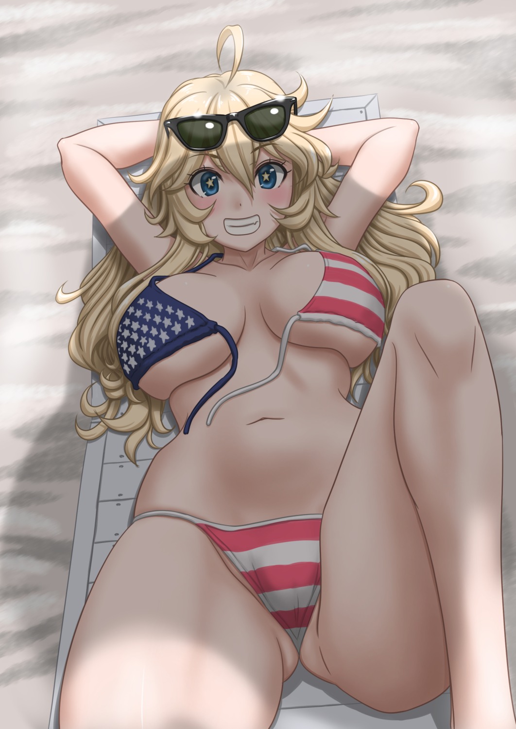 bikini cameltoe iowa_(kancolle) kantai_collection megane swimsuits t2r thong wardrobe_malfunction