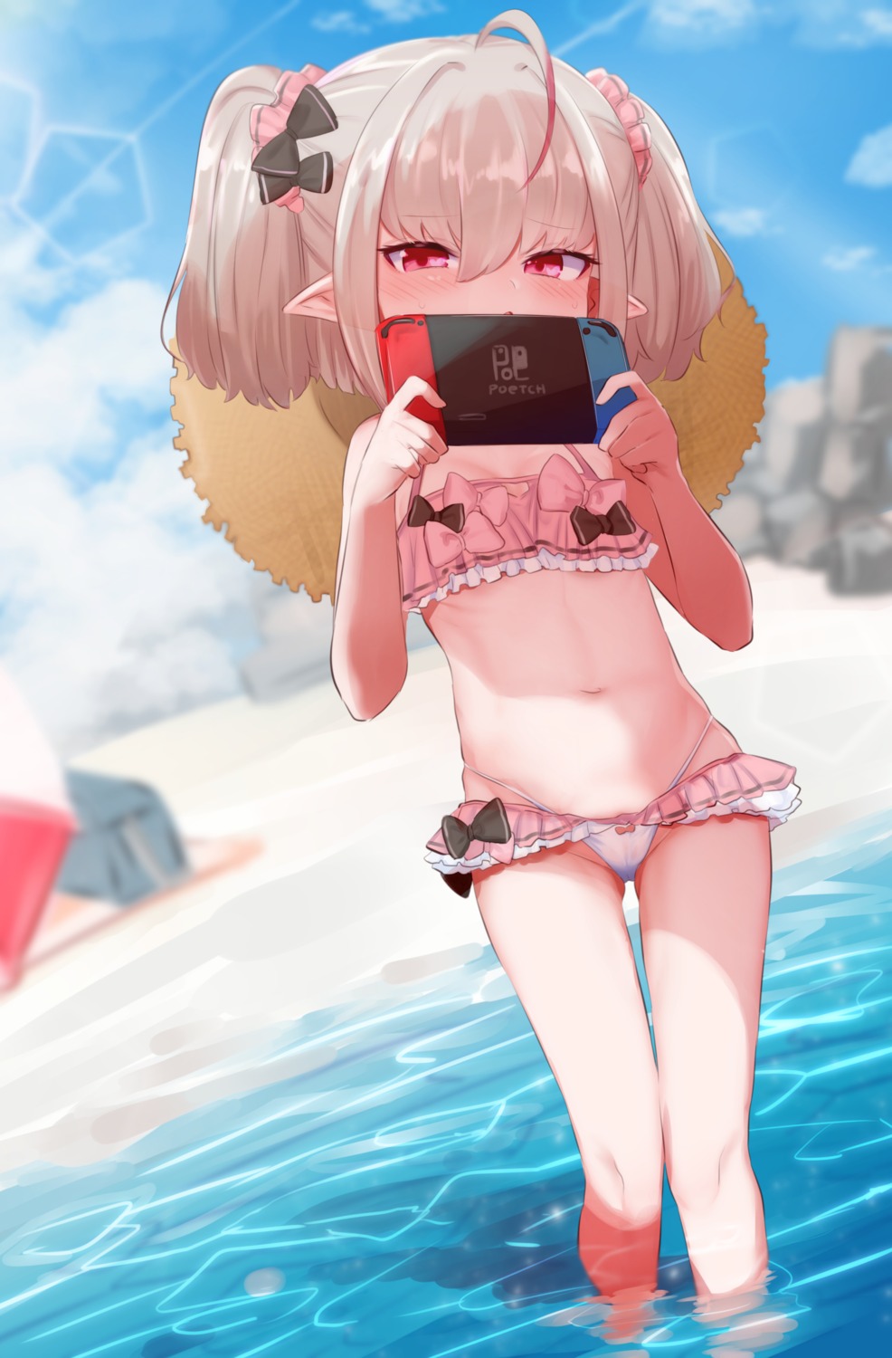 bikini cameltoe cleavage kio_(yumekuikio) loli makaino_ririmu nijisanji nijisanji_gamers pointy_ears swimsuits wet