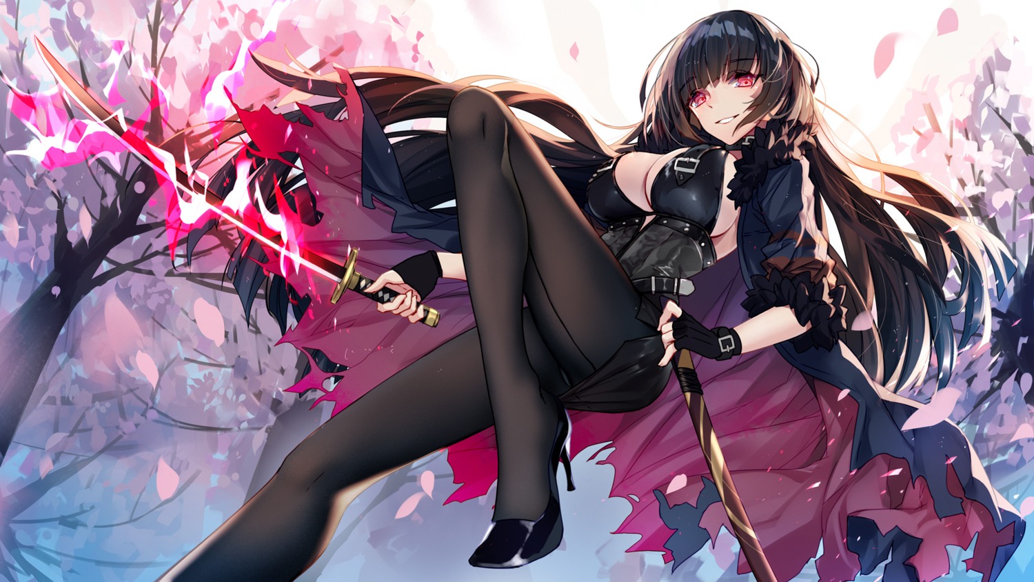 bison_cangshu cleavage heels no_bra pantsu pantyhose sword wallpaper witch_weapon