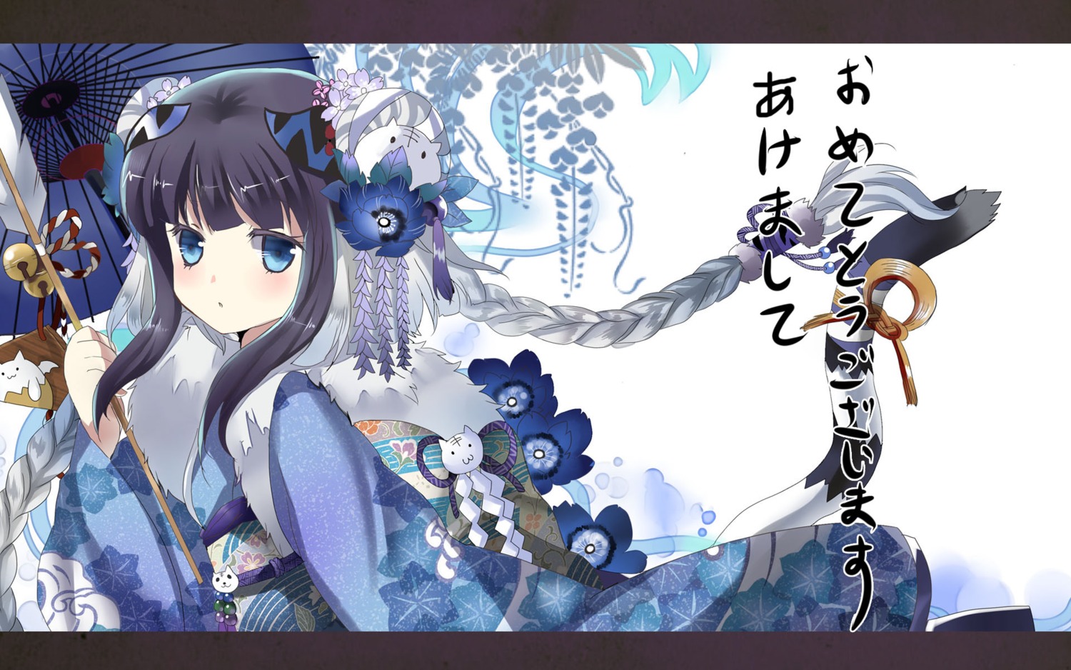 haku_(puzzle_&_dragons) kimono ono_daigo puzzle_&_dragons tail umbrella wallpaper