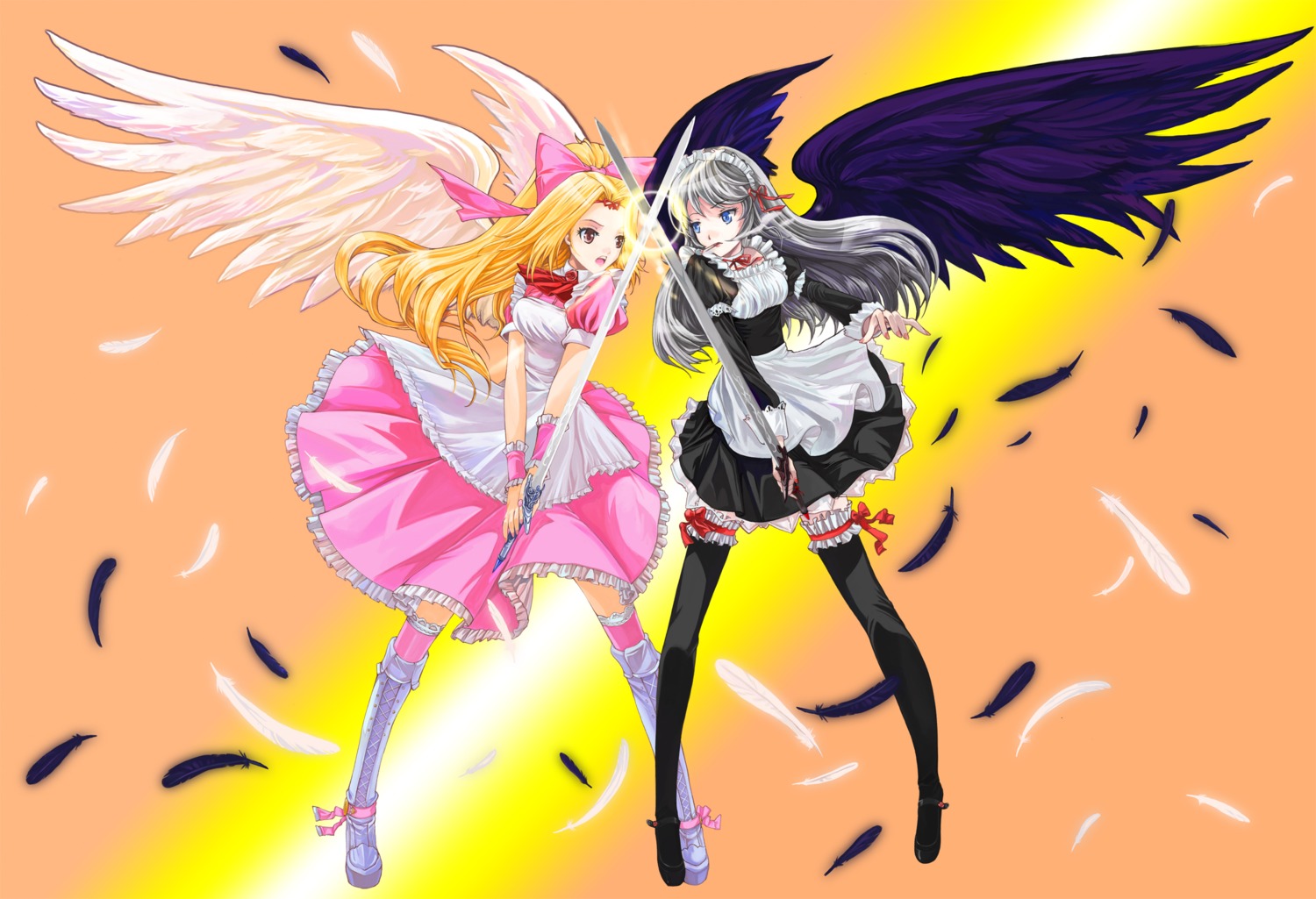 garter maid sword thighhighs wednesday wings