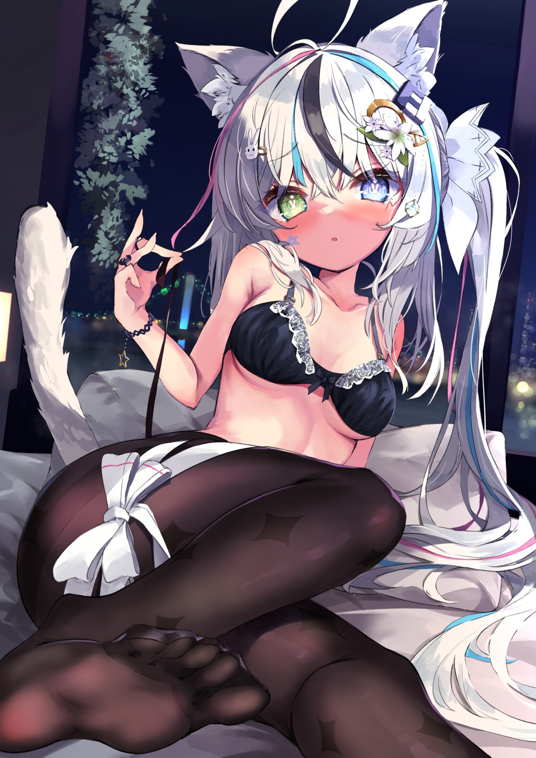 animal_ears bra feet heterochromia nekomimi nyahu_(nyahu_77) pantyhose tail